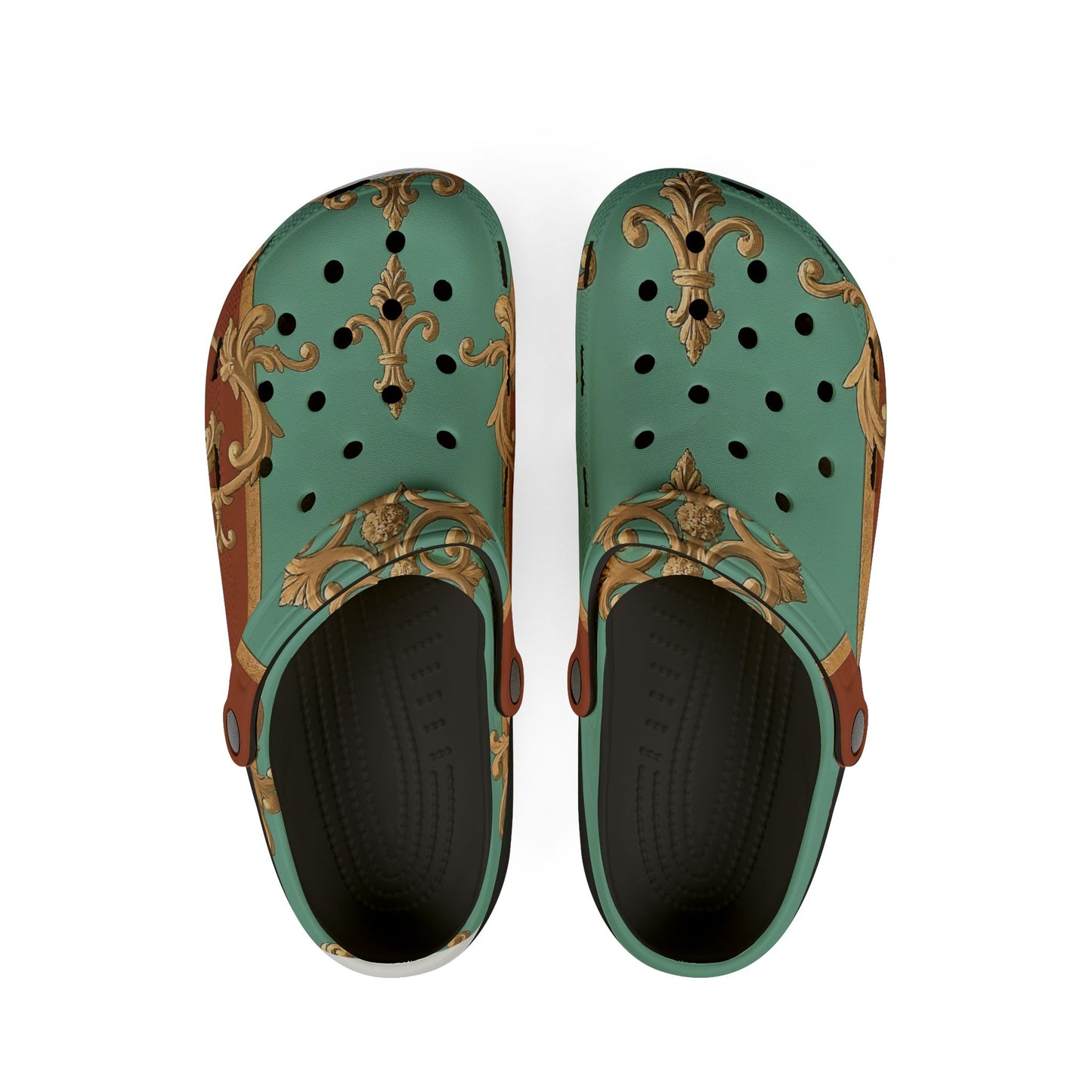 Elegant Decorative EVA Foam Rubber Shoes - Stylish Comfort for Every Occasion - Rust & Mint Aqua Striped Baroque
