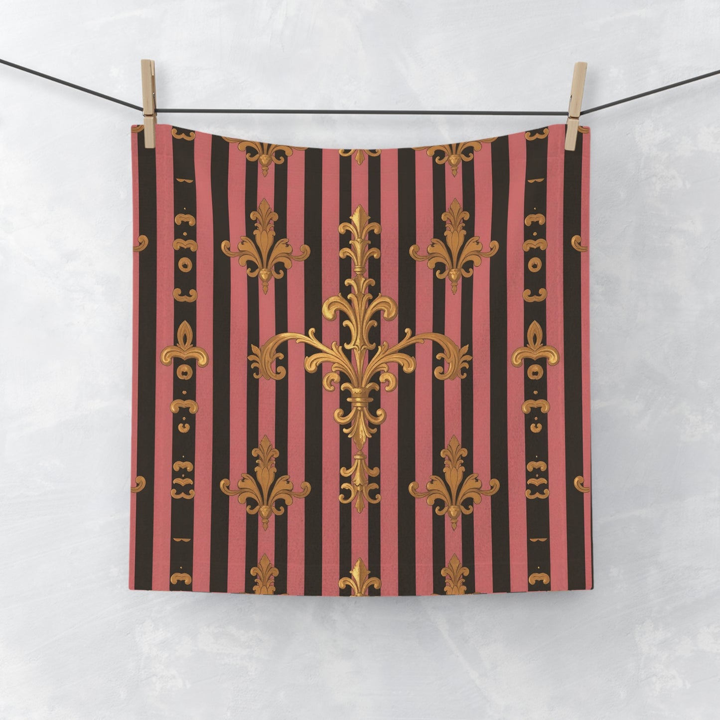Elegant Vintage Face Towel – Luxurious Gold Pattern for Home & Spa - Mauve Striped Gold Damask
