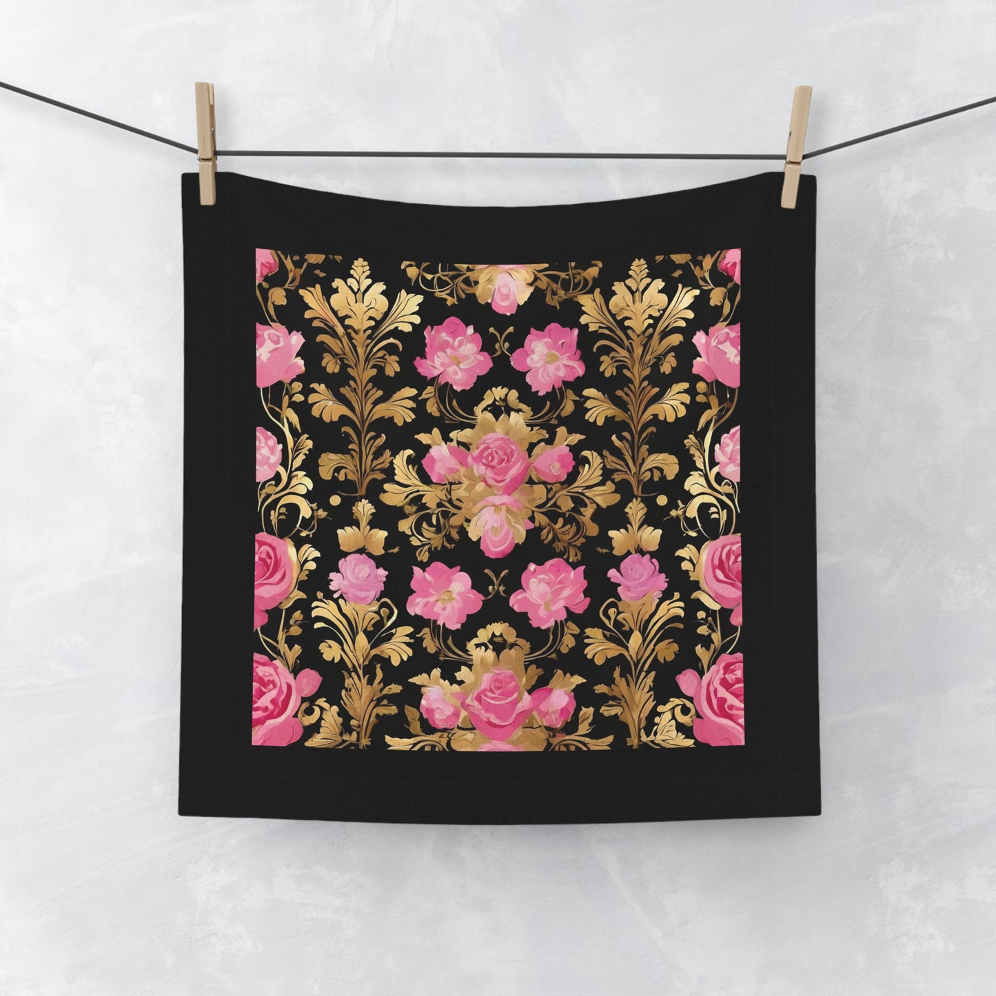 Elegant Vintage Face Towel – Luxurious Gold Pattern for Home & Spa - Pink & Gold Roses