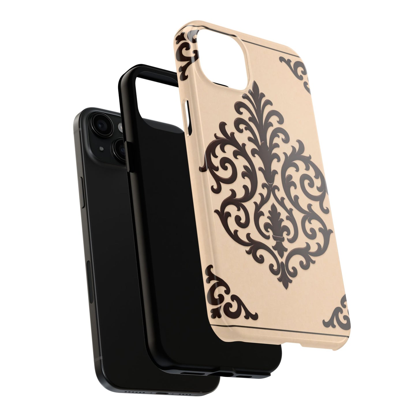 Almond-Beige & Brown Baroque Tough Phone Case — Elegant Beige & Brown Protective Cover