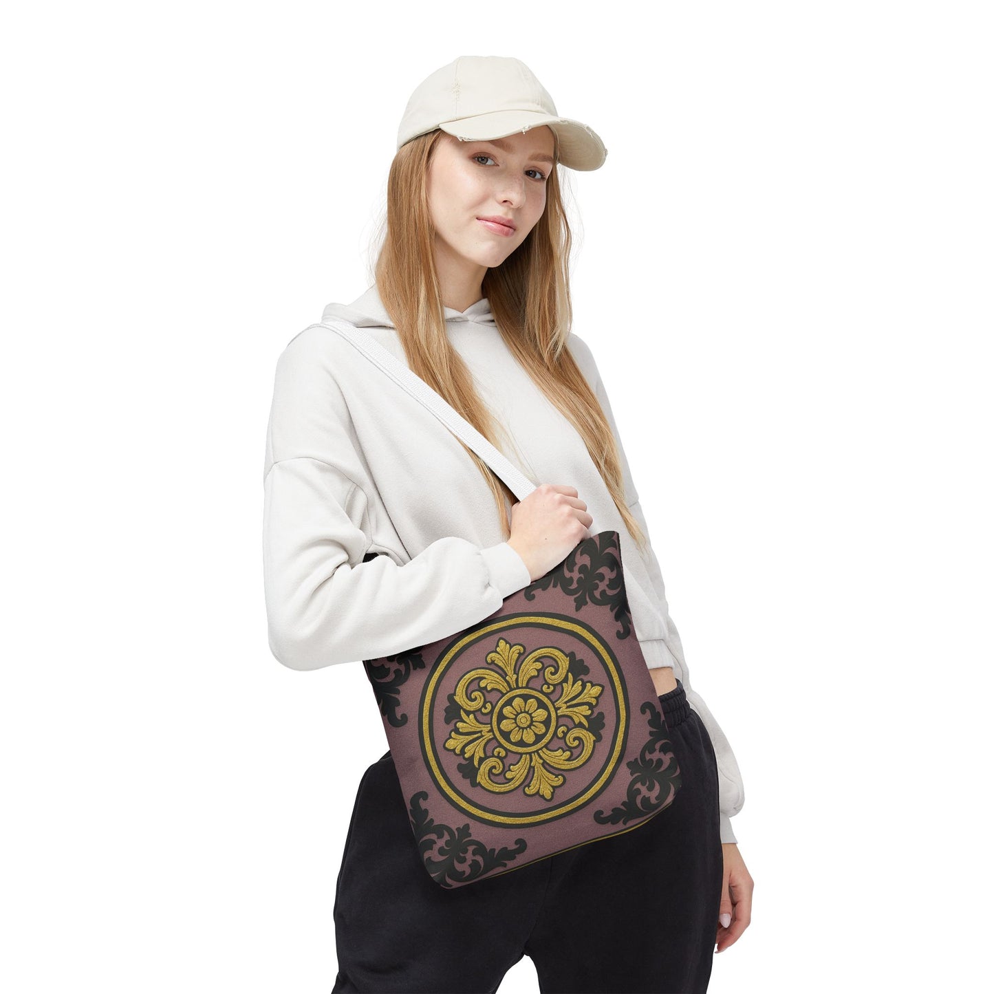 Elegant Gilded Mauve With Gold-Black Baroque Print Tote Bag, Reusable Shopping Tote, Gift for Her, Weekend Bag, Eco-Friendly Handbag