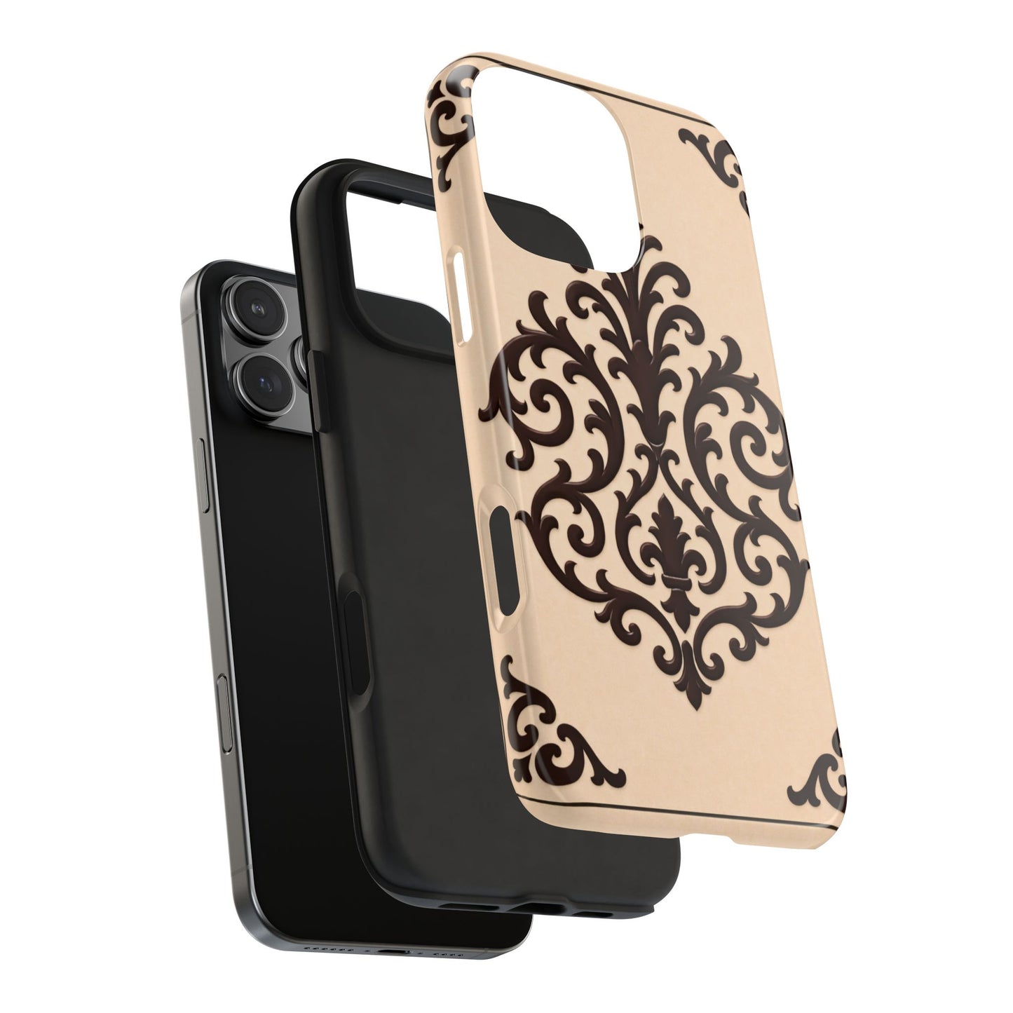 Almond-Beige & Brown Baroque Tough Phone Case — Elegant Beige & Brown Protective Cover