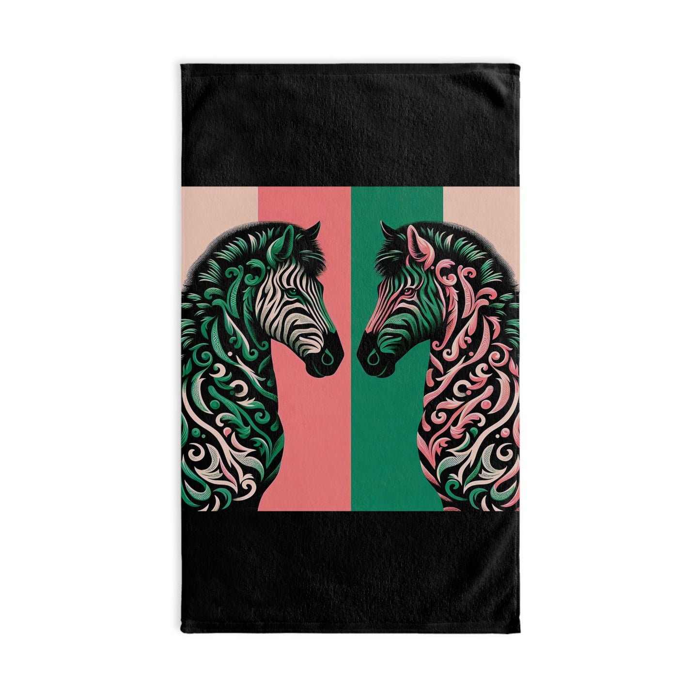 Hand Towel - Luxurious Ornate Elegant Pink & Green Zebra Damask Design - Elegant Home Décor