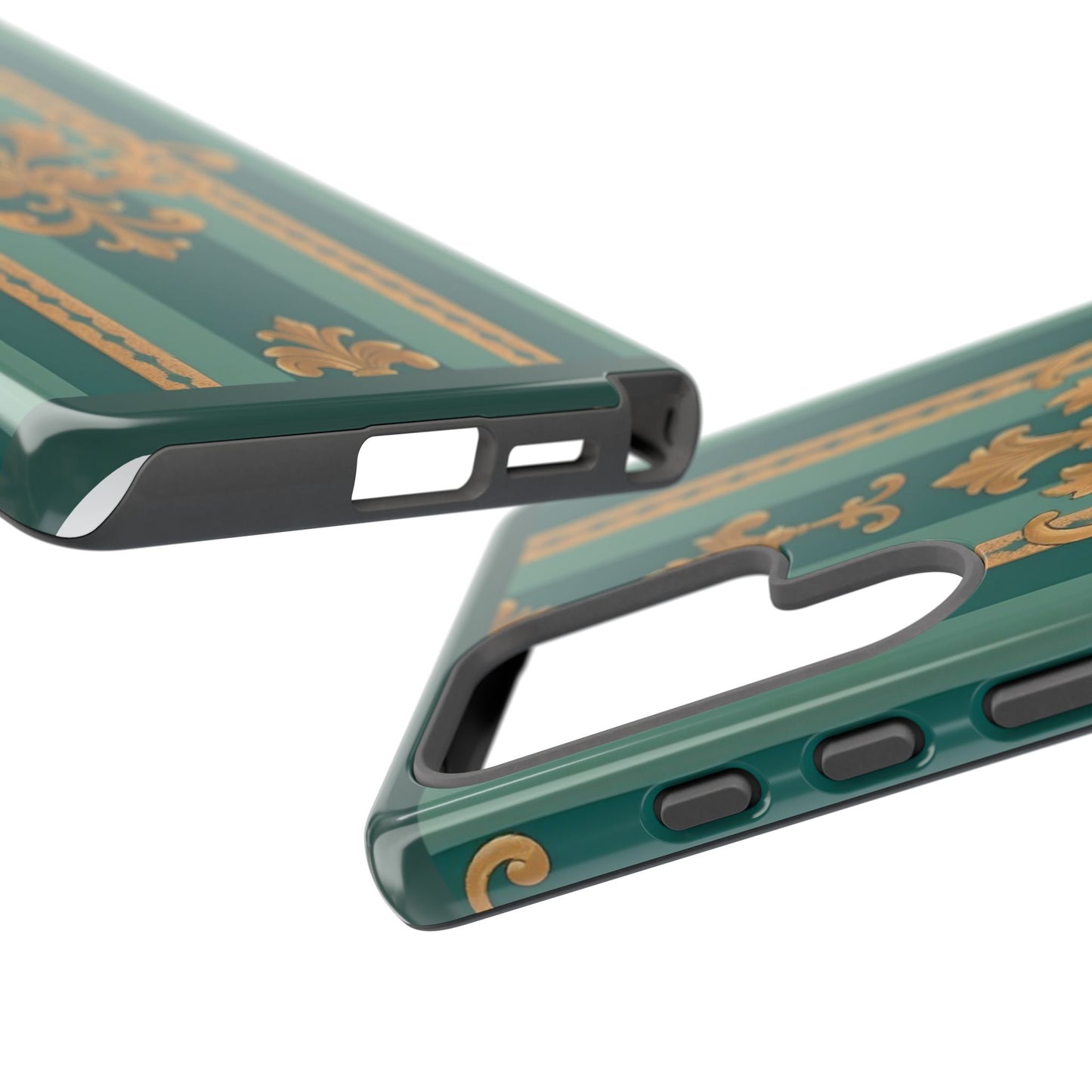 Elegant Floral Motif Phone Case - Tough Cases with Vintage Design - Teal Striped Gold Damask