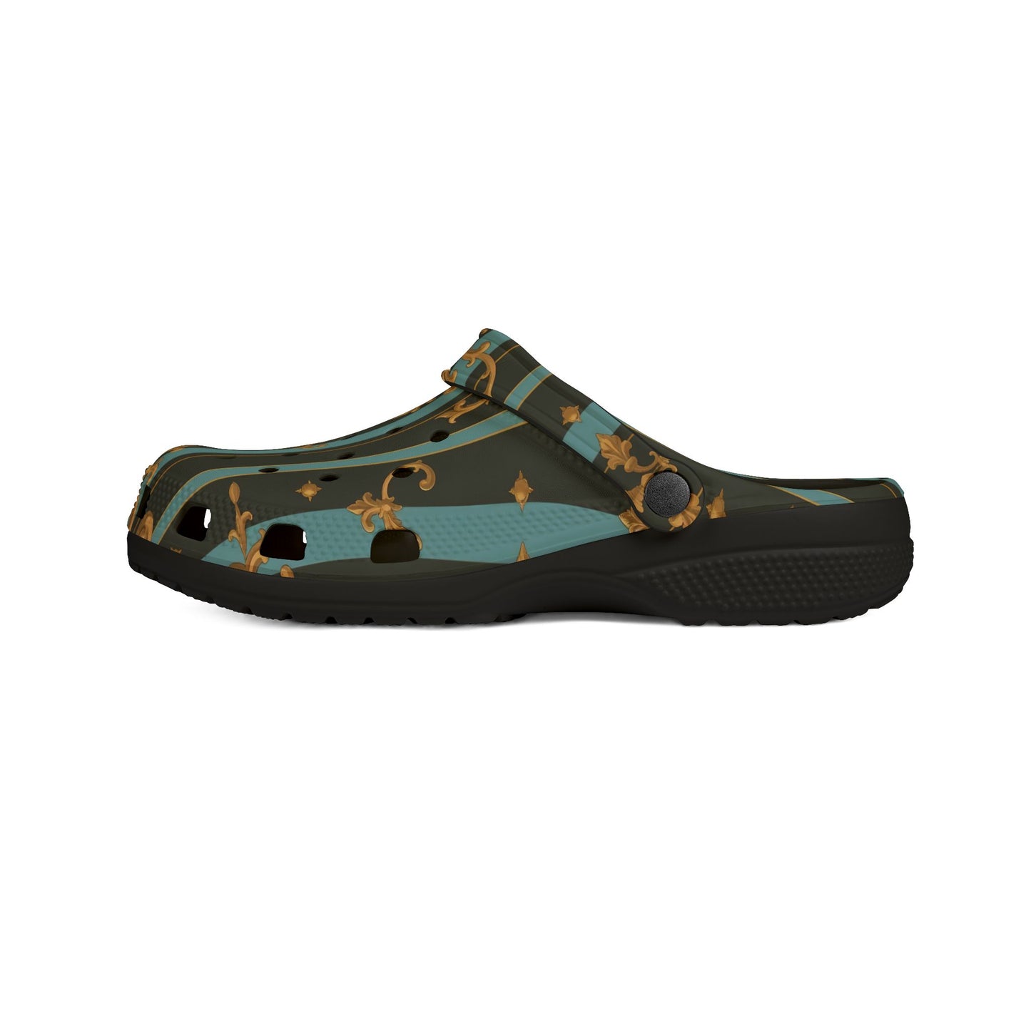 Chic EVA Foam Slippers - Stylish Comfort for Home, Casual Outings, Gardening, Parties, and Spa Days - Black & Turquoise Striped Baroque