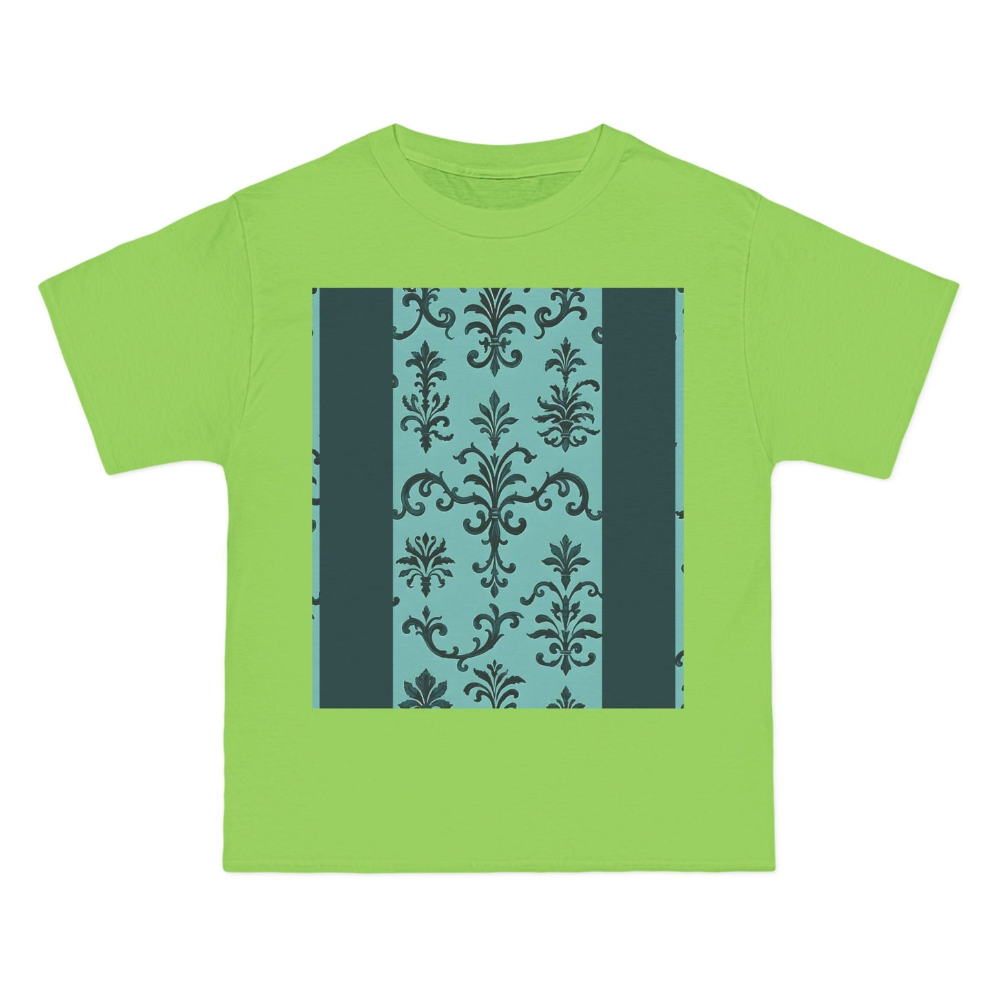 Elegant Floral T-Shirt - Vintage Design, Casual Wear, Gift for Her, Summer Fashion, Stylish Tee - Teal Striped Rococo