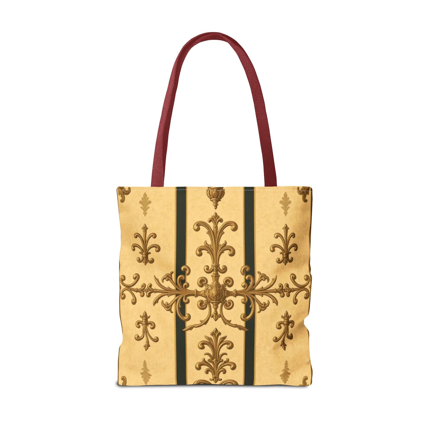 Elegant Baroque Pattern Tote Bag | Stylish Eco-friendly Shopping Bag, Beach Tote, Gift Bag, Daily Use - Matte Yellow Striped Antique Rococo