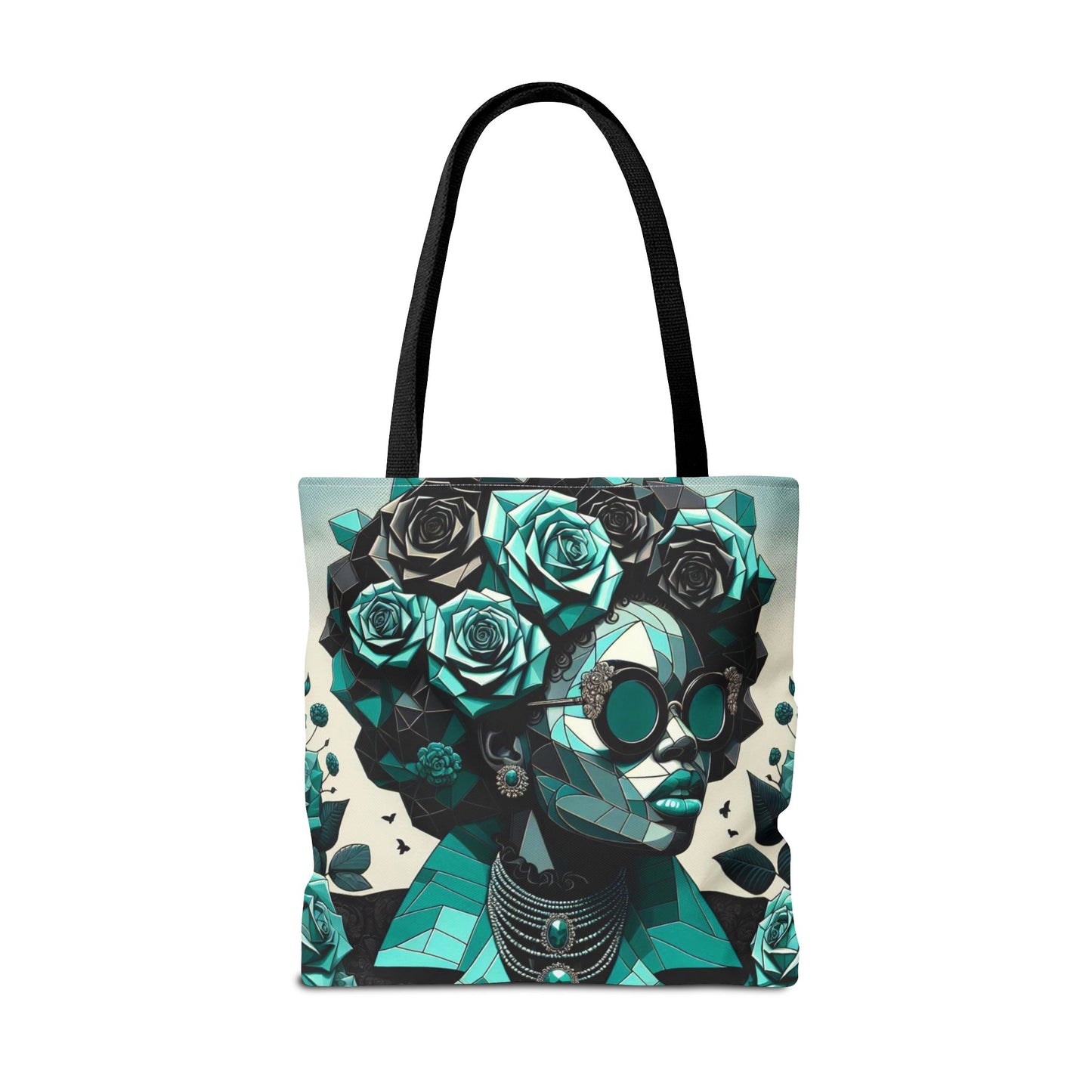 Chic Floral Tote Bag - Stylish Eco-Friendly Handbag for Everyday Use, Perfect for Gifts, Shopping, Beach, Art Lovers - Turquoise & Black Roses Lady