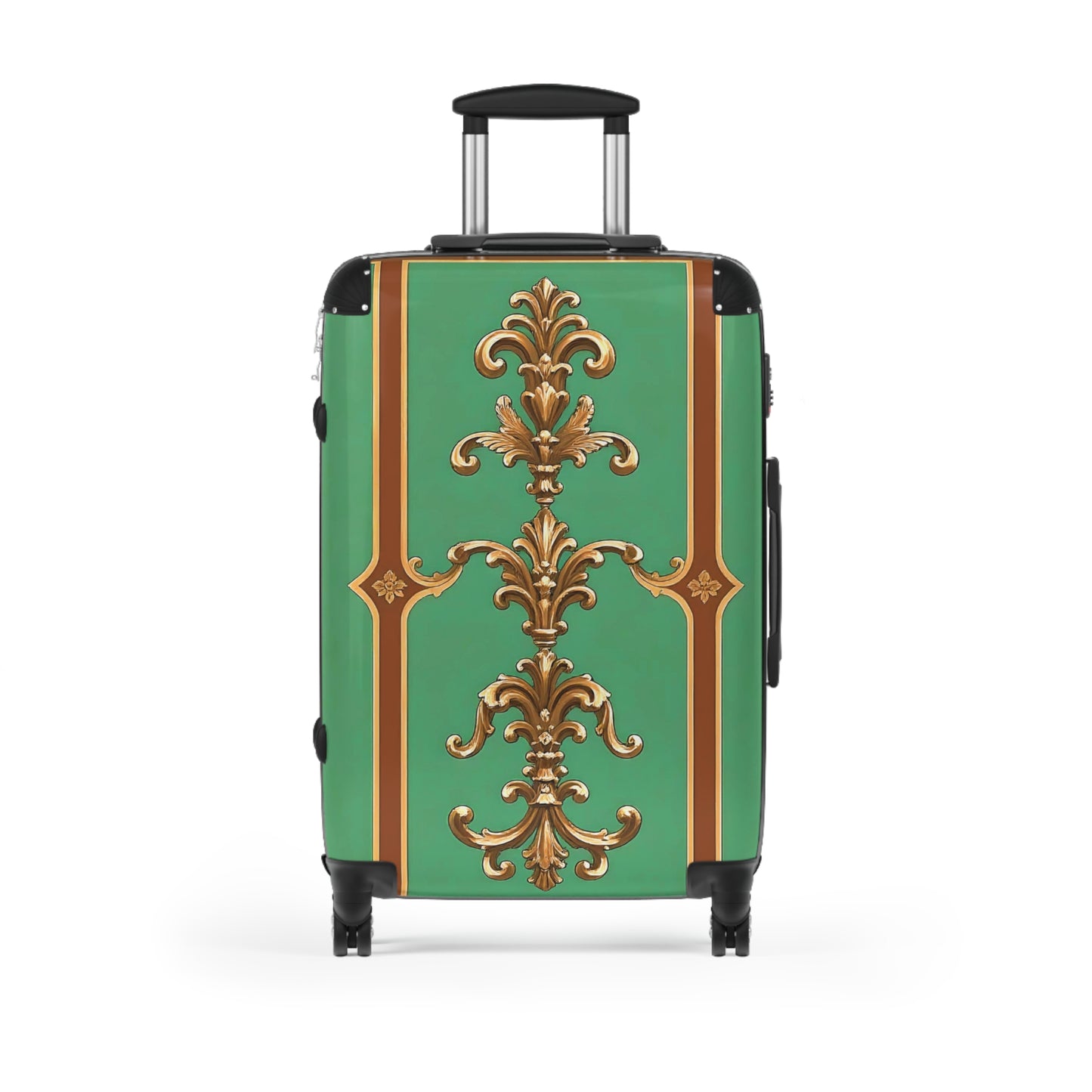 Luxury Ornate Design Suitcase - Travel in Style - Rust & Green Striped Baroque