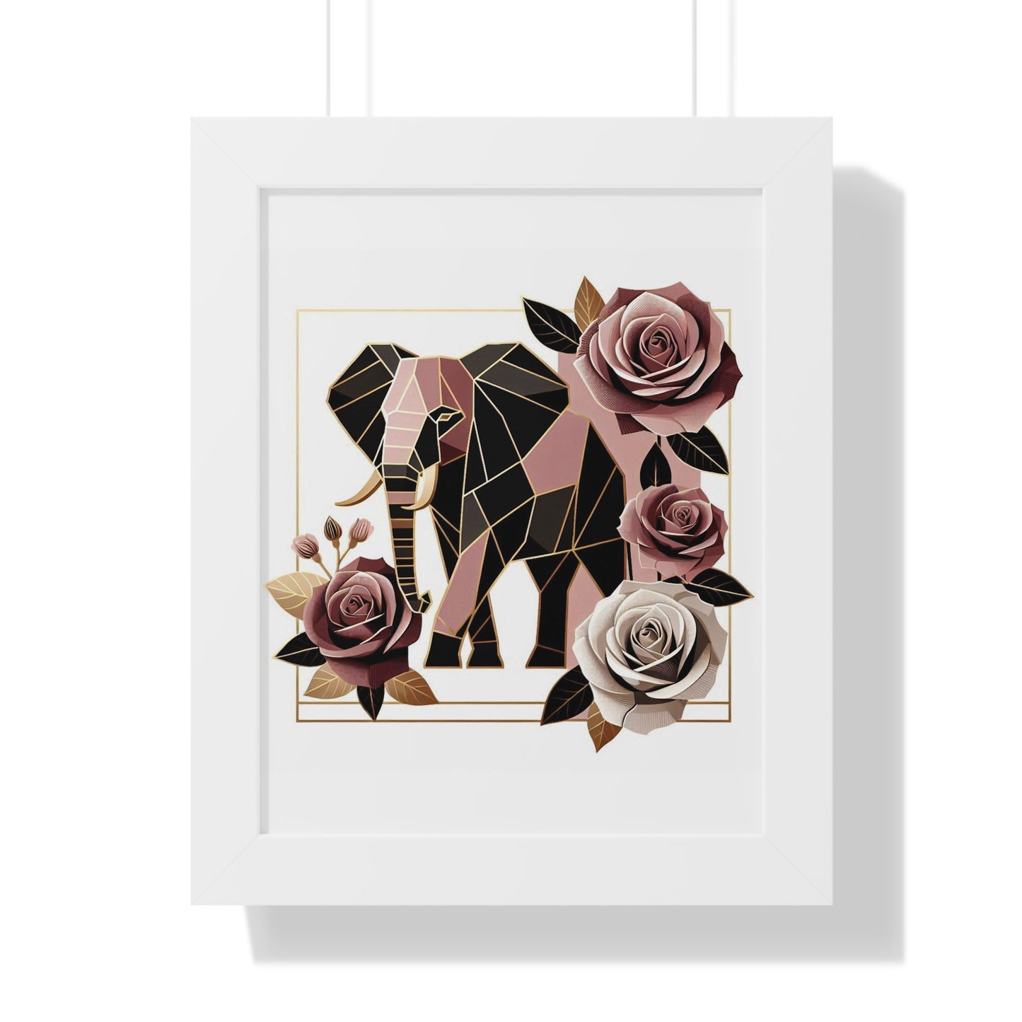 Vertical Poster - Brown & Mauve Elephant & Roses Wall Art