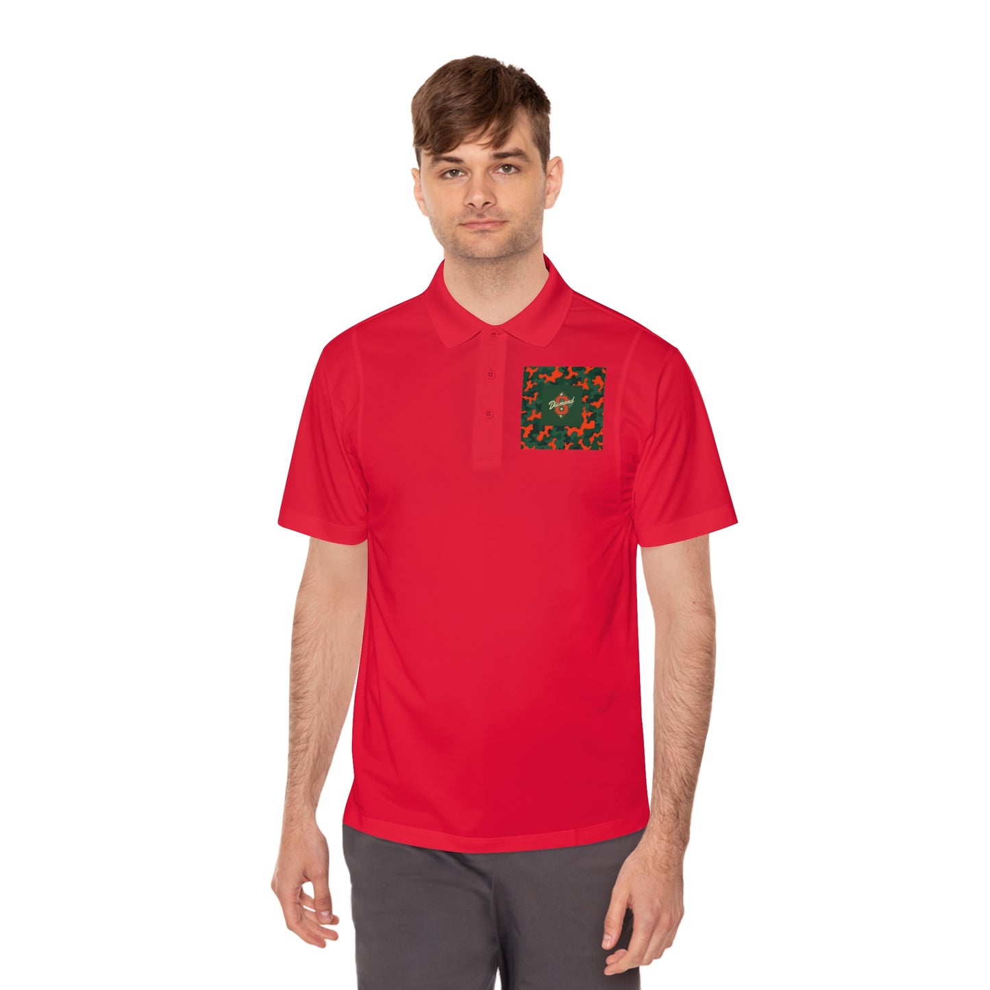 Men's Sport Polo Shirt, Casual Wear, Gym Shirt, Summer Outing, Gift for Dad, Outdoor Activities - Green & Orange Camo Diamond 8