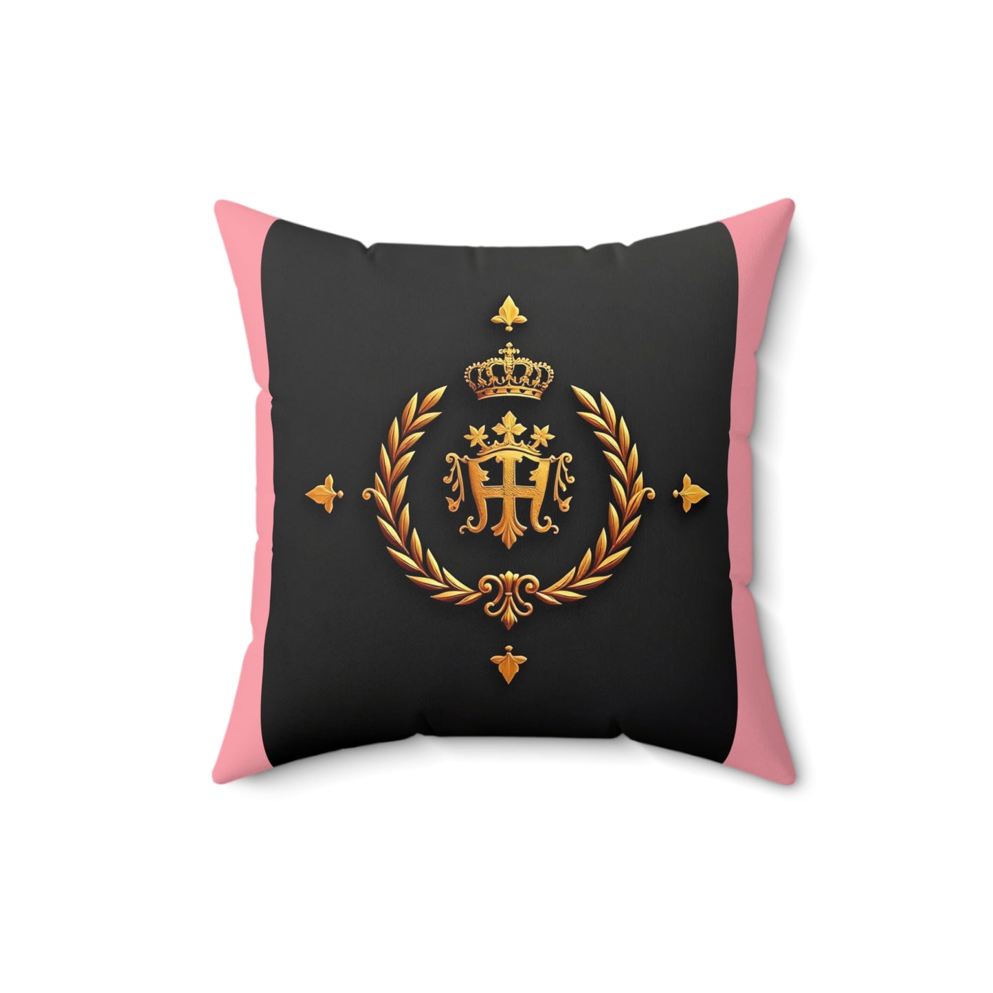 Elegant Monogrammed Square Pillow | Luxury Home Decor, Gift for Her, Housewarming Decor, Sofa Accent - Pink Striped Gold Crest