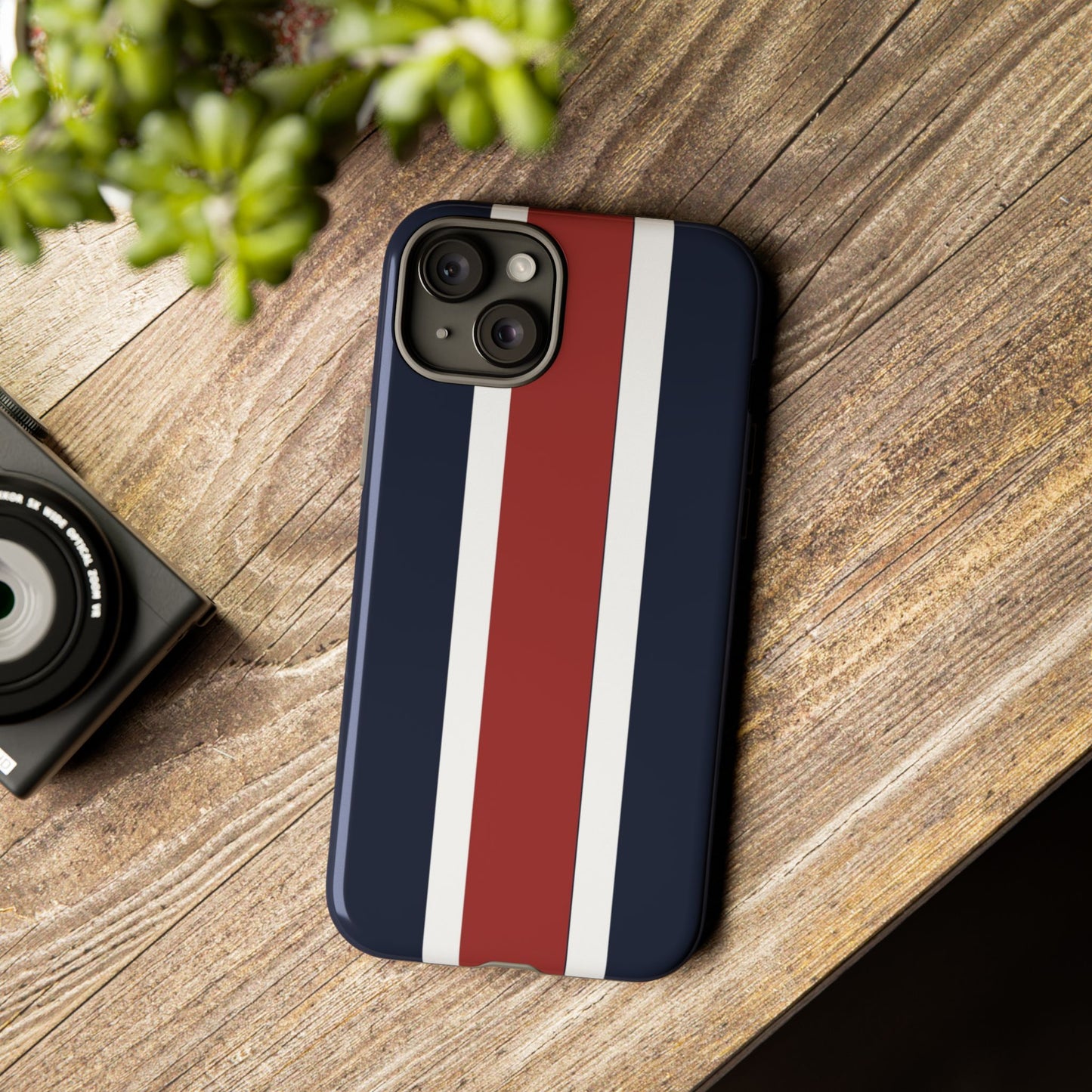 Lunar Midnight & Red-White Striped Stylish Phone Case - Tough Cases, Custom iPhone Cover, Sleek Phone Accessories, Gifts for Him/Her