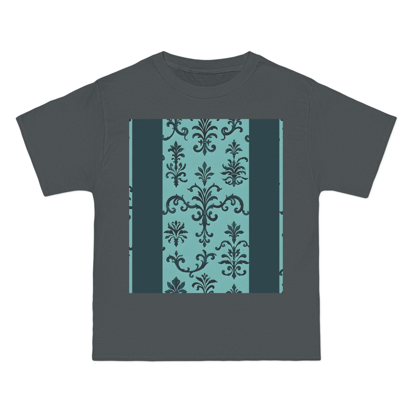 Elegant Floral T-Shirt - Vintage Design, Casual Wear, Gift for Her, Summer Fashion, Stylish Tee - Teal Striped Rococo
