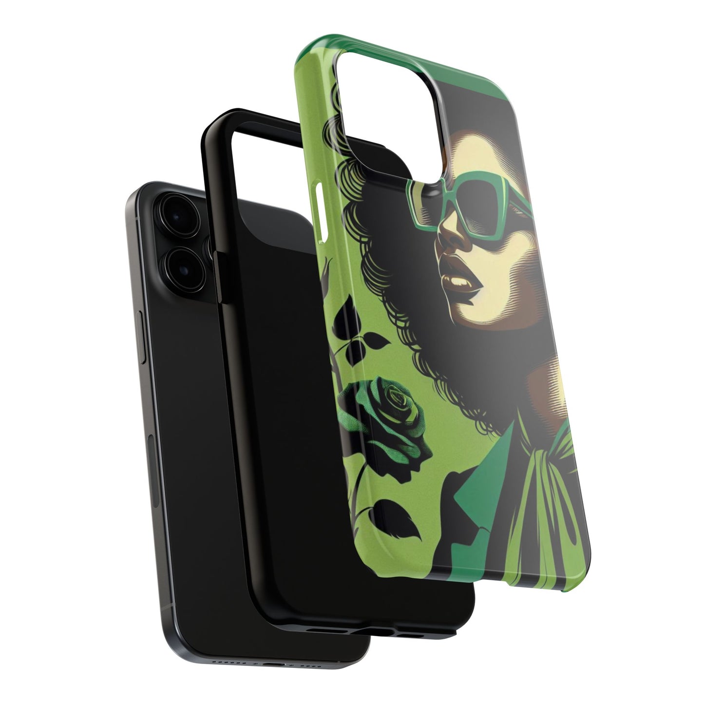 Chic Tough Phone Case | Artistic Green & Black Design | Phone Protection, Gift for Her, Stylish Accessory, Trendy Tech - Lady in Green