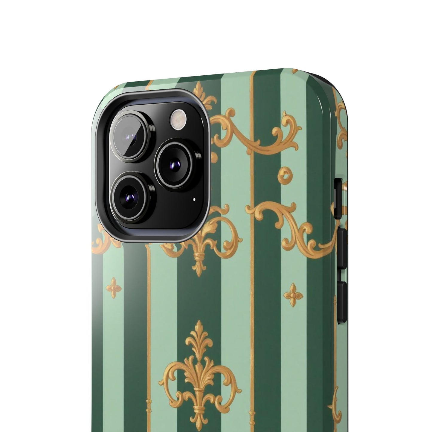 Elegant Floral Tough Phone Cases | Stylish Phone Protection, Gift for Her, Trendy Accessory, Unique Decor - Mint Green & Teal Striped Gold Baroque