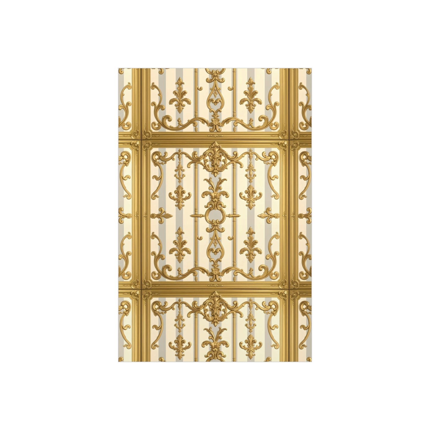 Elegant Ornate Foam Board Art - Luxury Wall Décor, Home Decoration, Versatile Display Board - Matte Gray & Cream Striped Gold Baroque