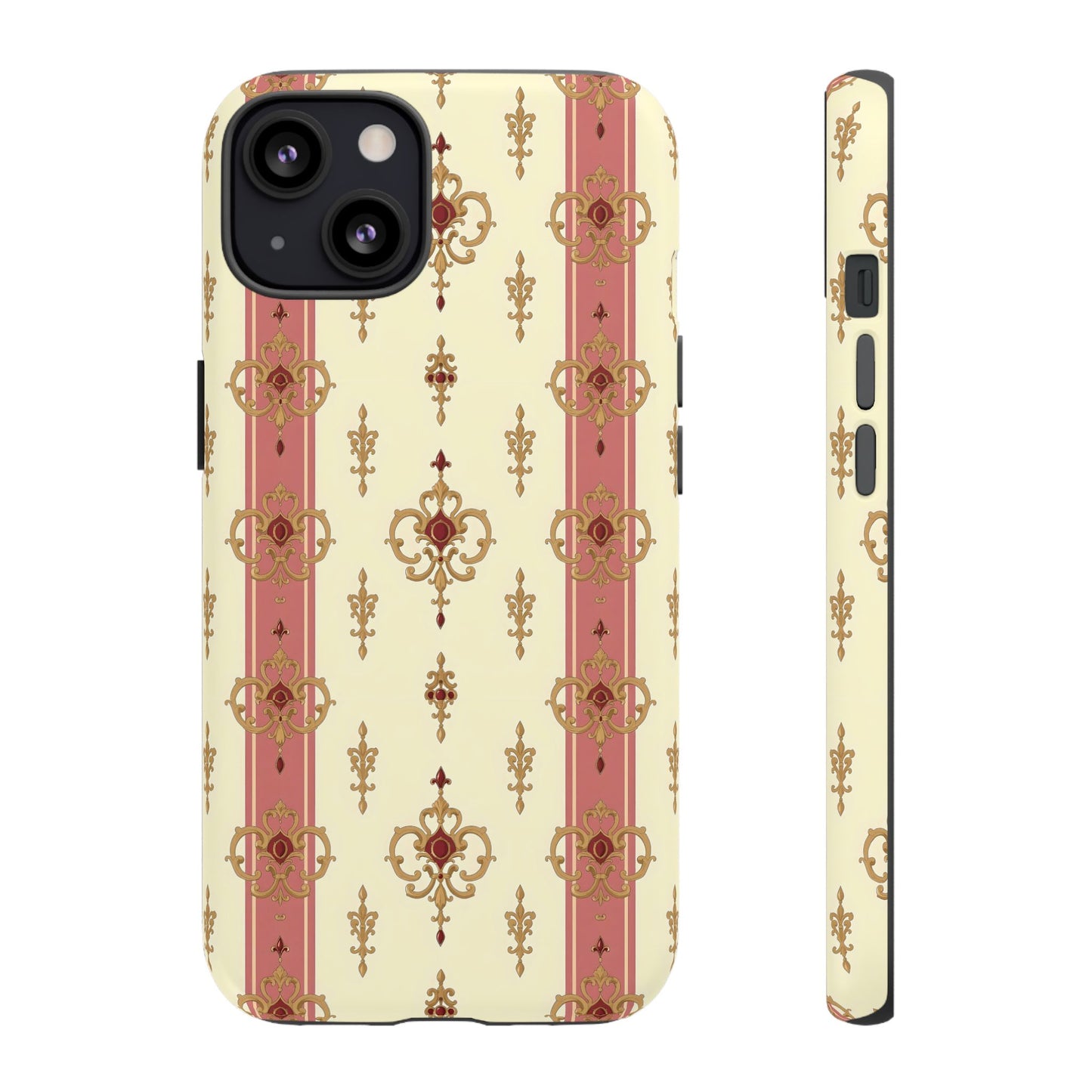 Elegant Floral Motif Phone Case - Tough Cases with Vintage Design - Mauve Striped Gold Damask