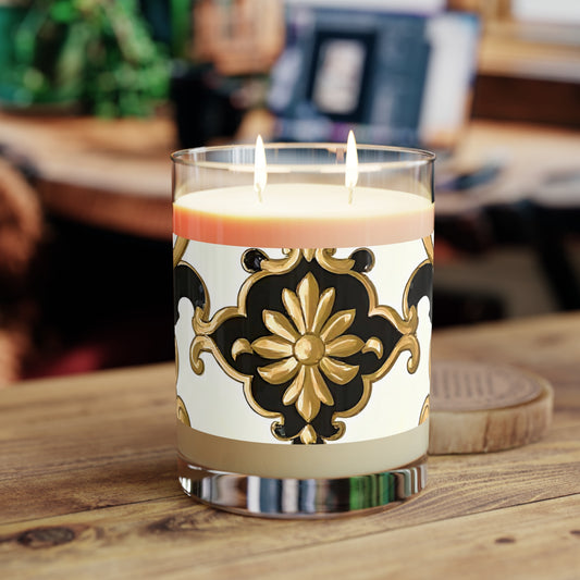 Elegant Floral Scented Candle - Home Decor, Gift for Her, Aromatherapy, Spa Night, Luxurious Relaxation - Black & Gold Rococo