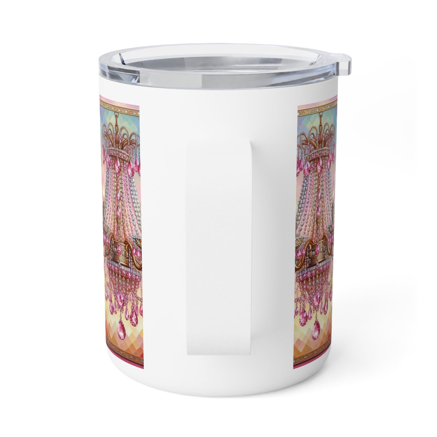 Elegant Chandelier Insulated Coffee Mug, 10oz - Perfect Gift for Coffee Lovers, Home Decor, Housewarming, Birthday, Wedding - Pink Jeweled Chandelier