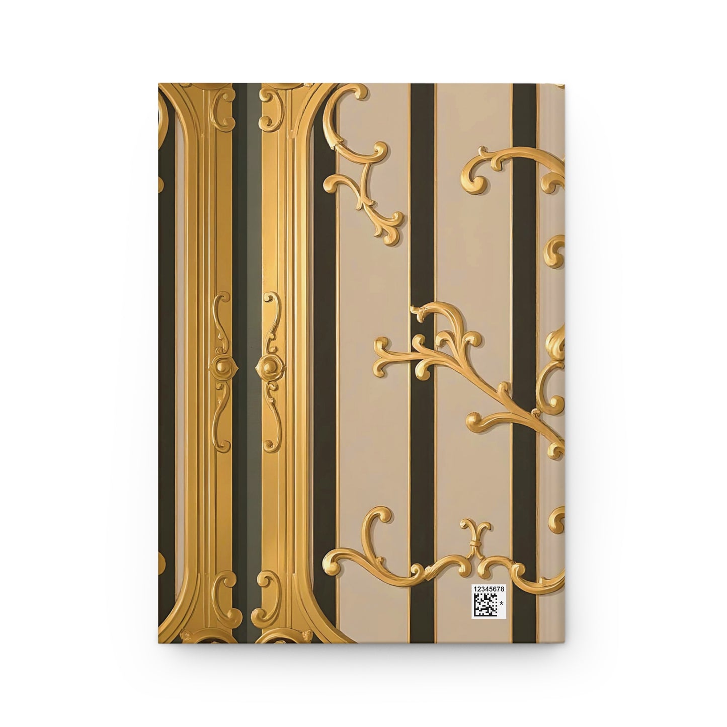 Elegant Antique Hardcover Journal for Writing, Gifts, Bullet Journals, Personalized Stationery - Beige Striped Gold Rococo