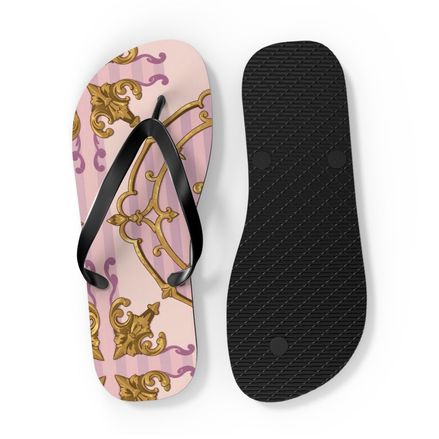 Elegant Lavender & Alabaster Striped Gold Baroque Flip Flops - Perfect for Summer Days, Beach Trips, Pool Parties, Vacation, and Relaxing at Home
