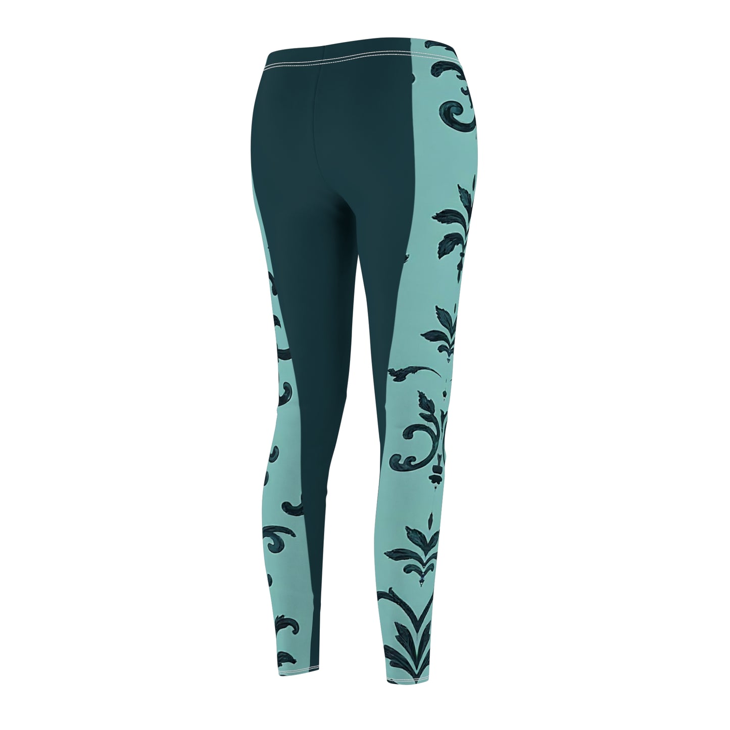 Elegant Floral Print Women's Leggings, Fashionable Activewear, Casual Yoga Leggings, Workout Pants, Gifts for Her - Teal Striped Rococo