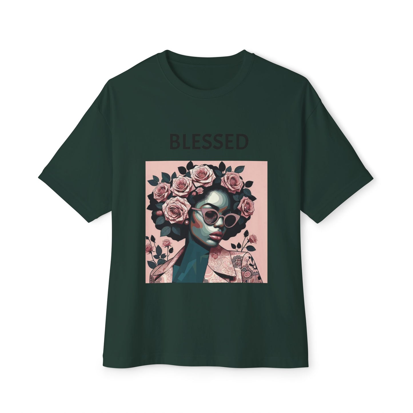 Blessed Floral Oversized Tee | Unisex Fashion, Trendy Streetwear, Gift Idea, Spiritual Apparel, Chill Vibe Shirt - Black Lettering