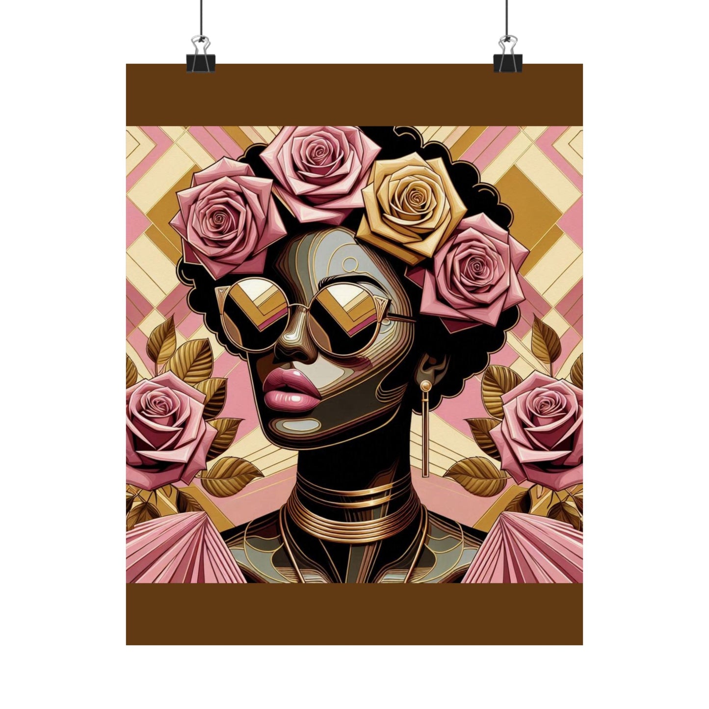 Elegant Satin Poster | Black Woman Art Print | Floral Decor | Modern Wall Art | Home Decor | Gift for Her | Pink Roses Lady