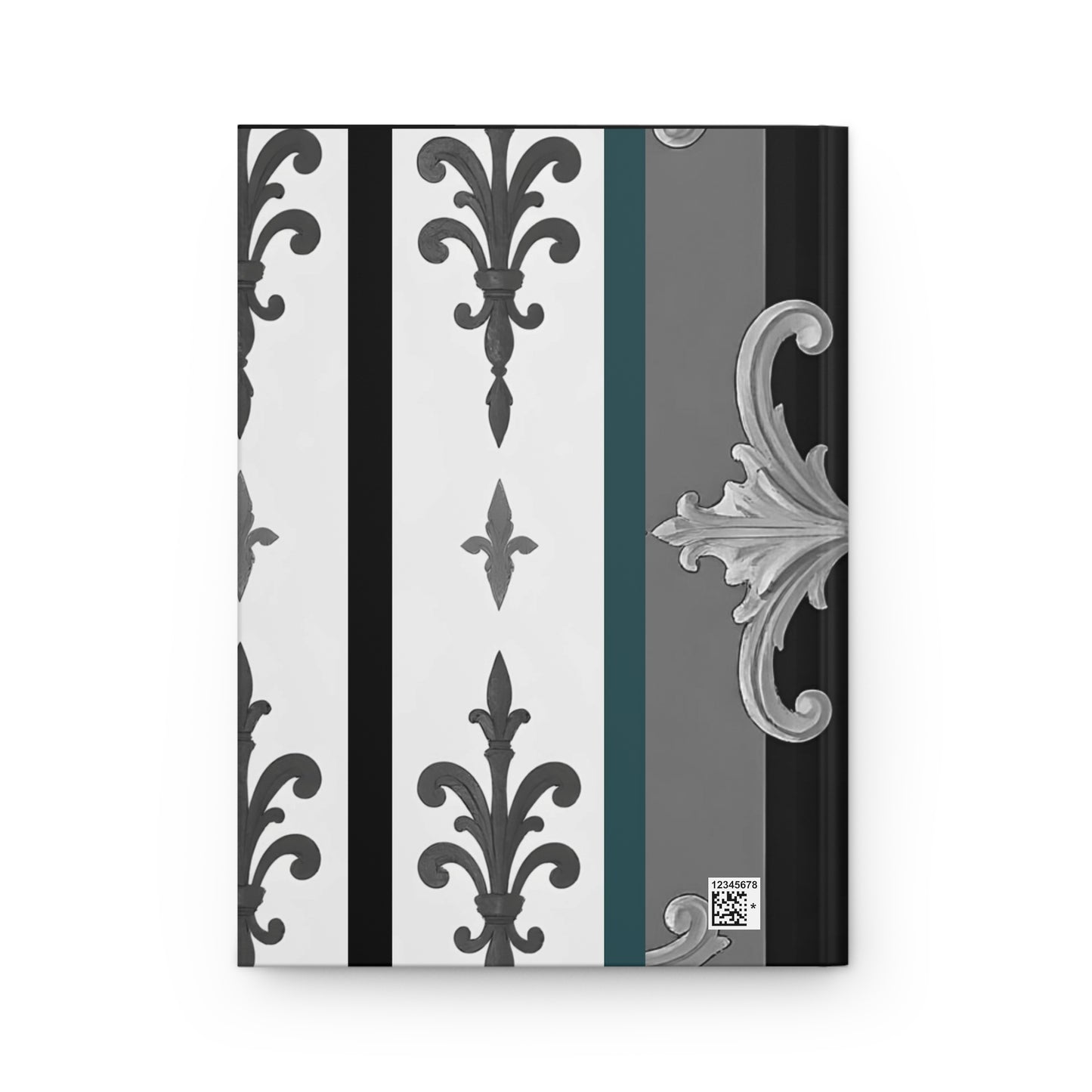 Elegant Floral Motif Hardcover Journal - Stylish Writing Notebook - Striped Minimal Damask