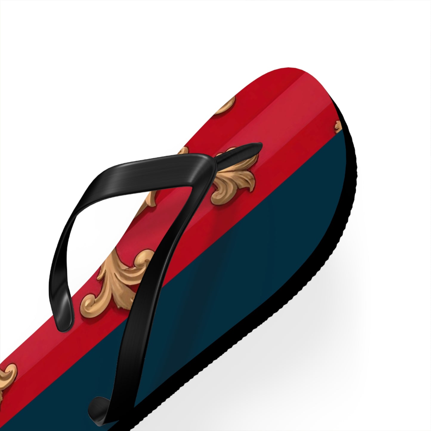 Stylish Flip Flops for Summer Fun, Beach Footwear, Vacation Sandals, Poolside Flip Flops, Casual Summer Shoes - Blue & Red Striped Baroque
