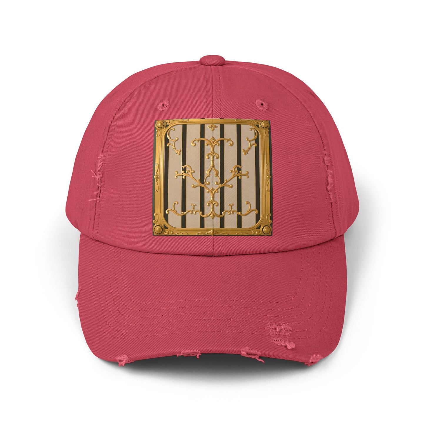 Unisex Distressed Cap - Beige Striped Gold Rococo