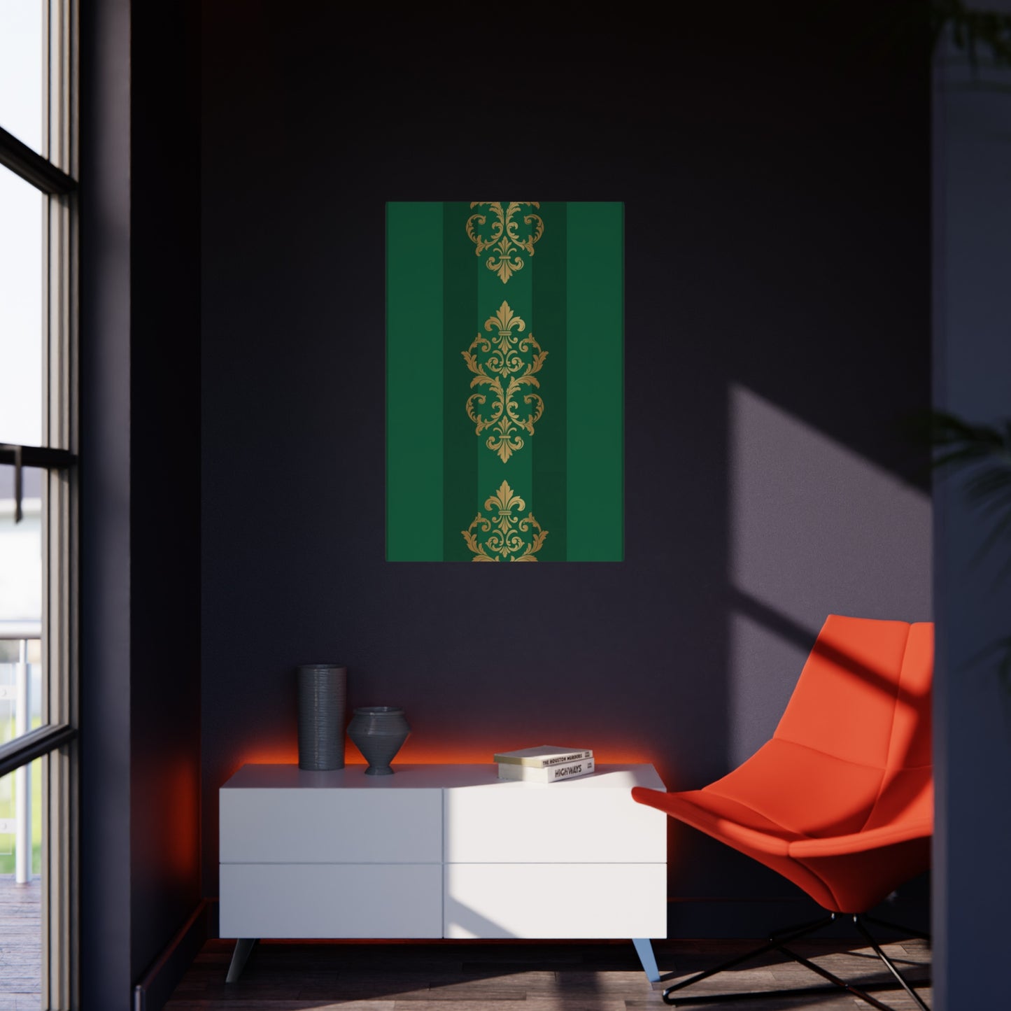 Gold Baroque Green Striped Foam Board Wall Art — Elegant Decorative Plaque
