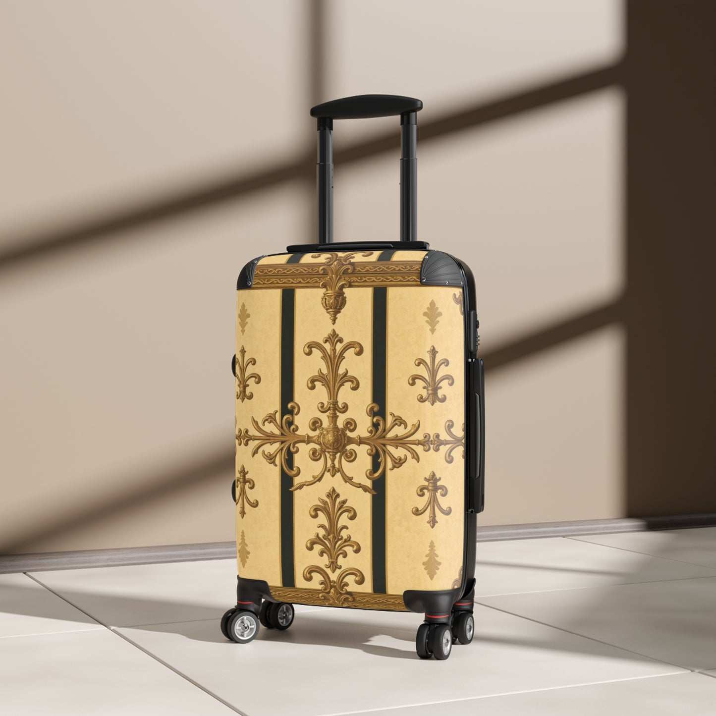 Elegant Travel Suitcase with Vintage Design, Stylish Luggage for Travelers, Vacation Essentials - Matte Yellow Striped Antique Rococo