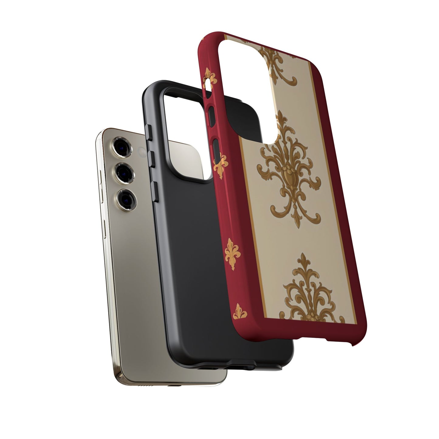 Elegant Floral Motif Phone Case - Tough Cases with Vintage Design - Dusk Red Striped Gold Damask