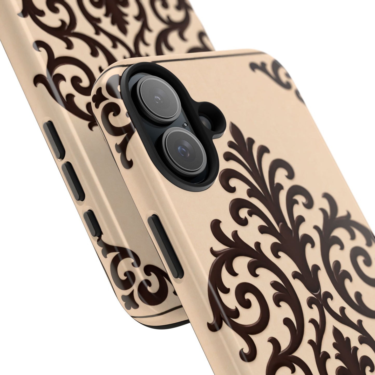 Almond-Beige & Brown Baroque Tough Phone Case — Elegant Beige & Brown Protective Cover