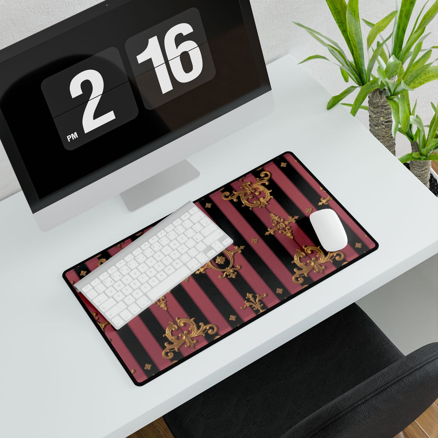 Elegant Black & Mauve Striped Gold Baroque Desk Mat - Stylish Workspace Decor, Office Organizer, Desk Accessory, Gift for Her