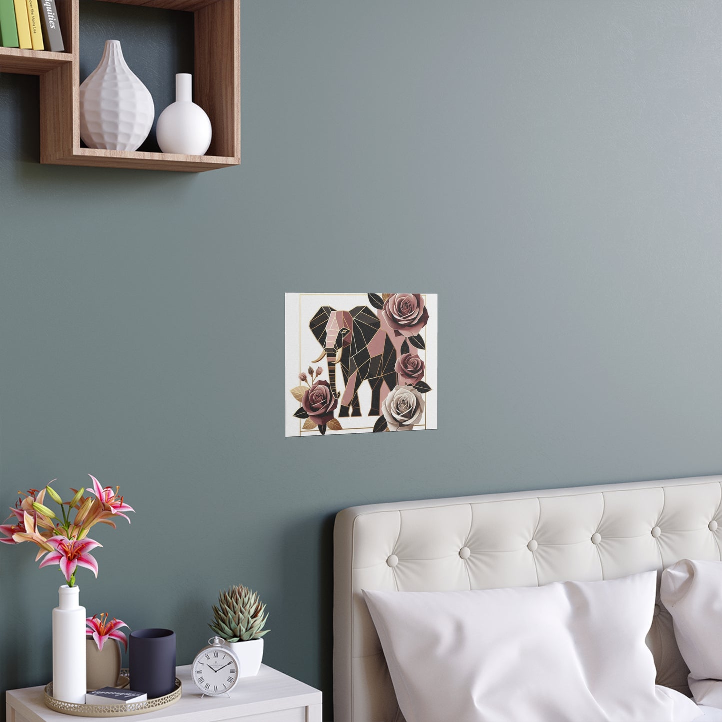 Elegant Floral Silk Poster - Indoor/Outdoor Wall Art for Home Decor - Brown & Mauve Elephant & Roses
