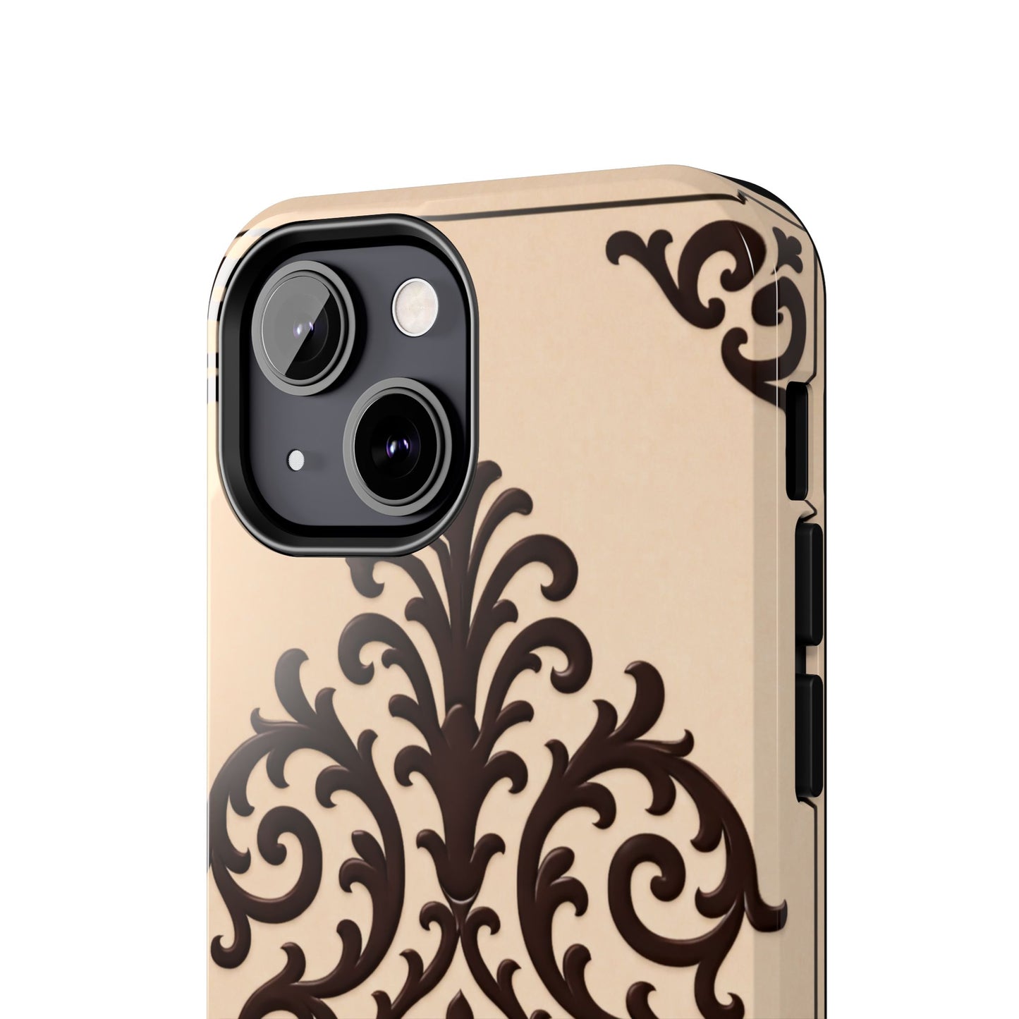 Almond-Beige & Brown Baroque Tough Phone Case — Elegant Beige & Brown Protective Cover