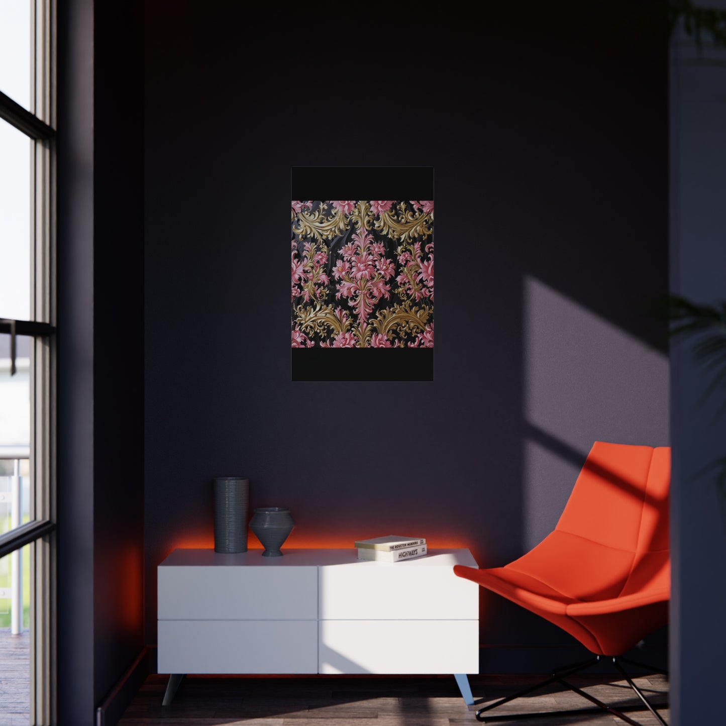 Elegant Floral Foam Board | Decorative Wall Art, Home Decor, Wedding Decor, Party Backdrop - Black & Pink Oil Painting Style Rococo