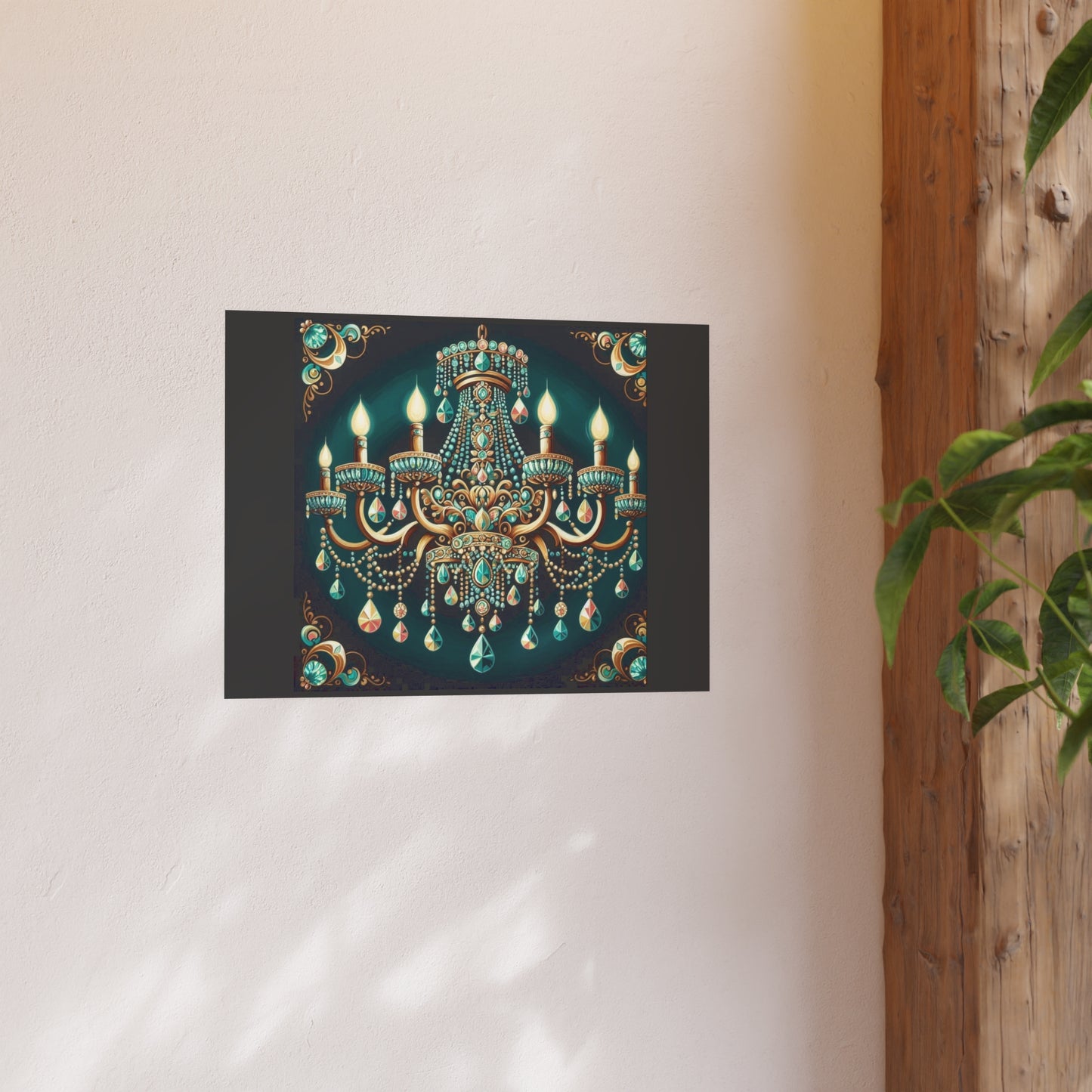 Elegant Chandelier Poster - Luxurious Wall Art for Home Décor - Teal Jeweled Chandelier