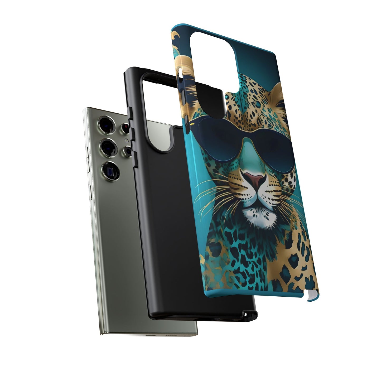 Phone Case - Aqua & Gold Leopard In Sunglasses Design