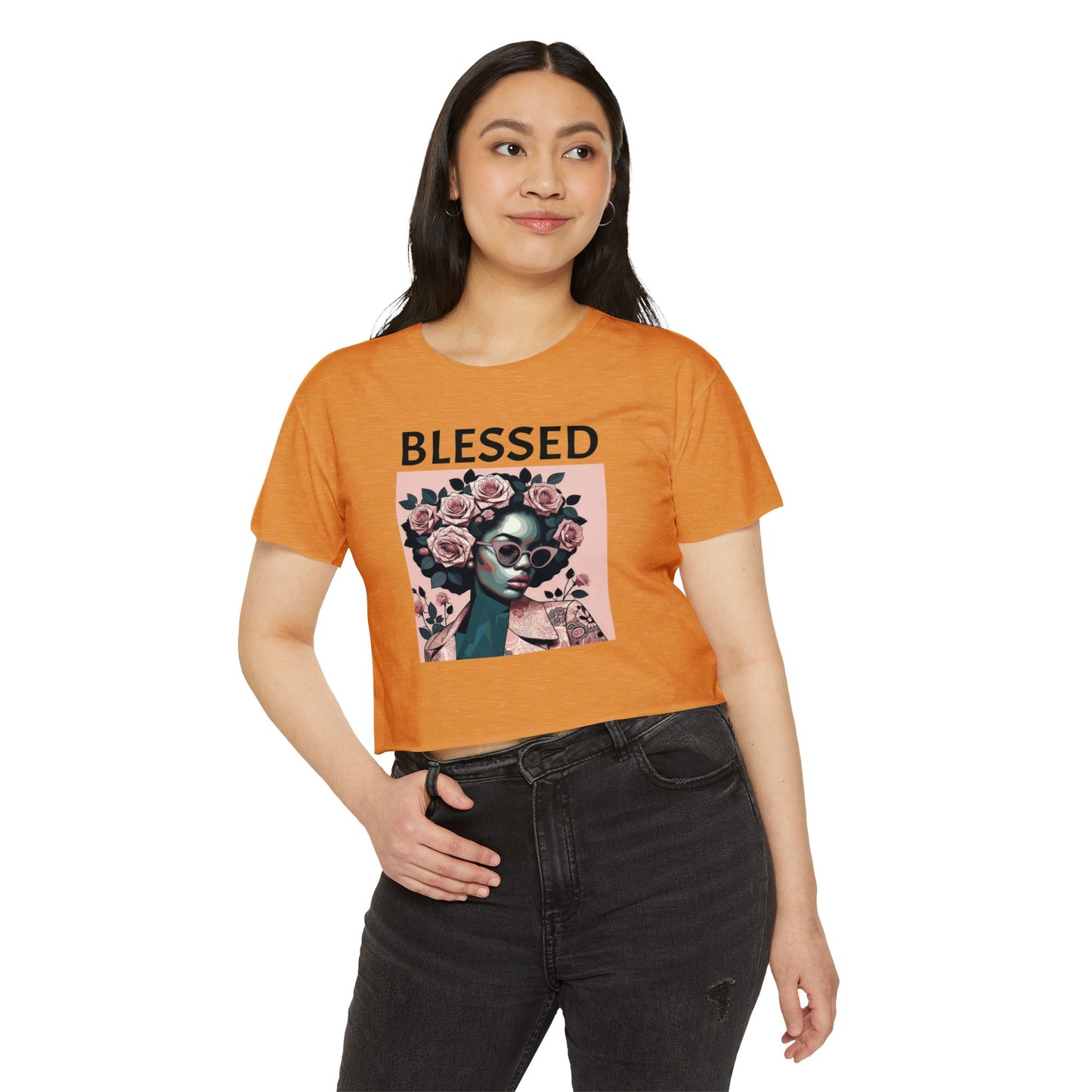 Blessed Women's Festival Crop Top - Boho Chic Tee, Summer Vibes, Perfect for Music Festivals, Gifts for Her, Trendy Lounge Wear - Black Lettering