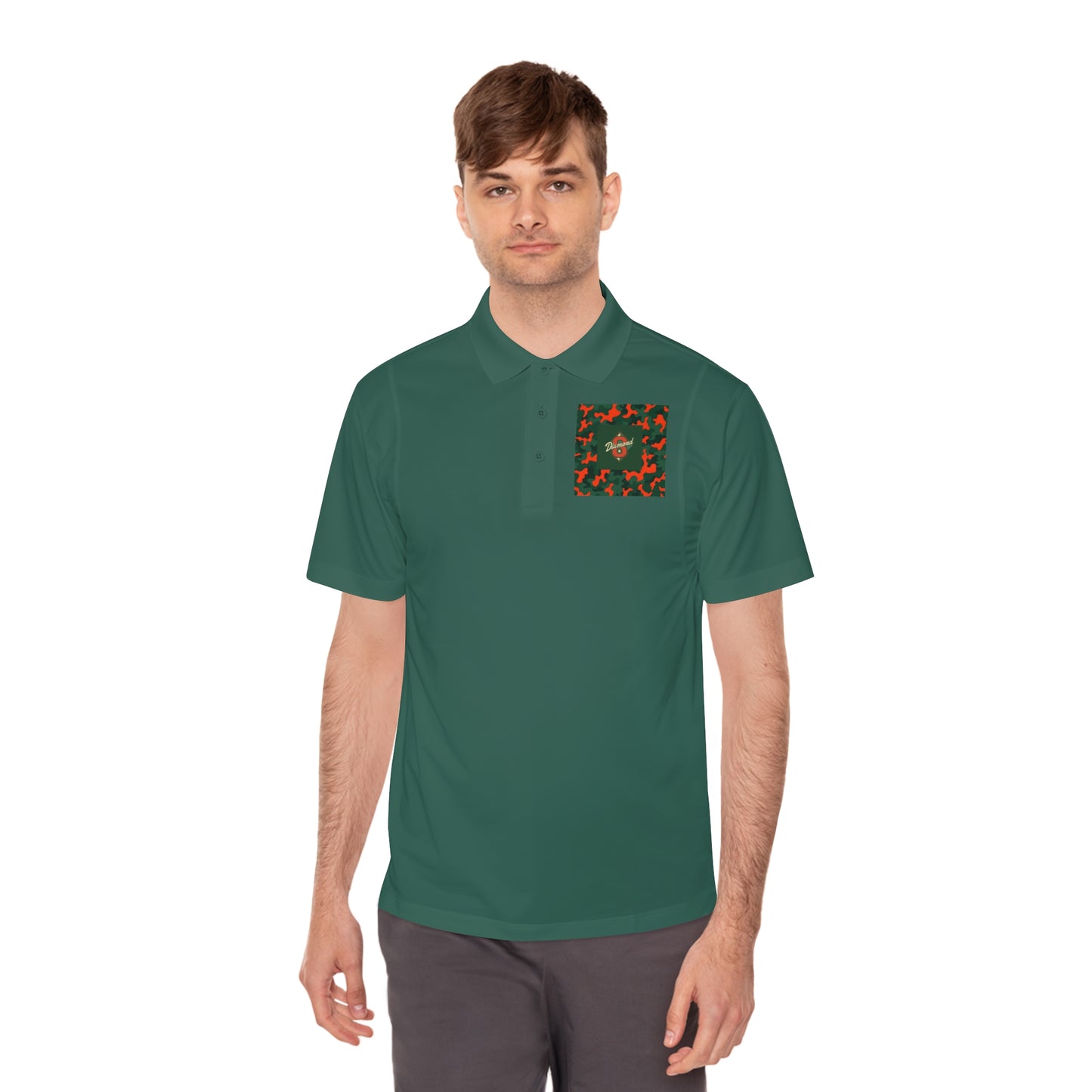 Men's Sport Polo Shirt, Casual Wear, Gym Shirt, Summer Outing, Gift for Dad, Outdoor Activities - Green & Orange Camo Diamond 8