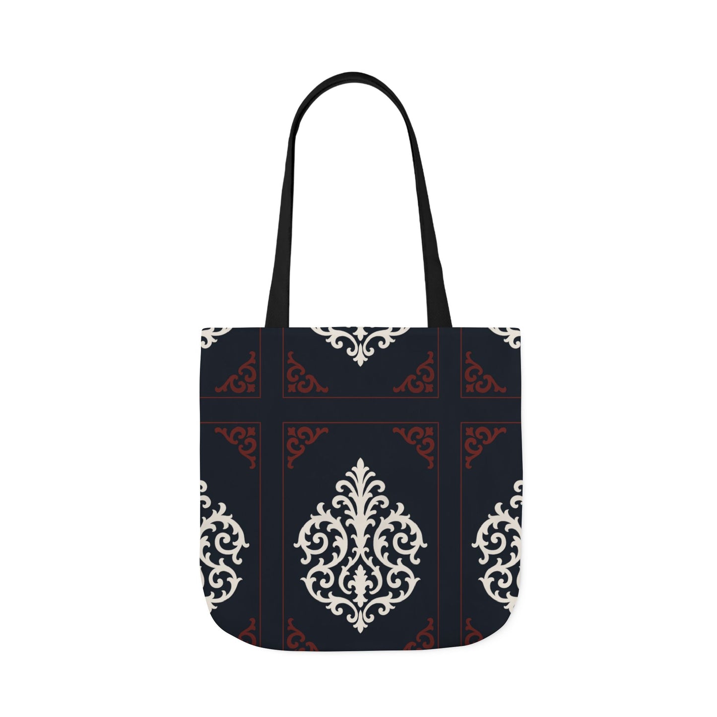 Dusk Blue-Maroon & White Baroque Pattern Canvas Tote Bag — Elegant Dusk Blue & White Reusable Market Bag