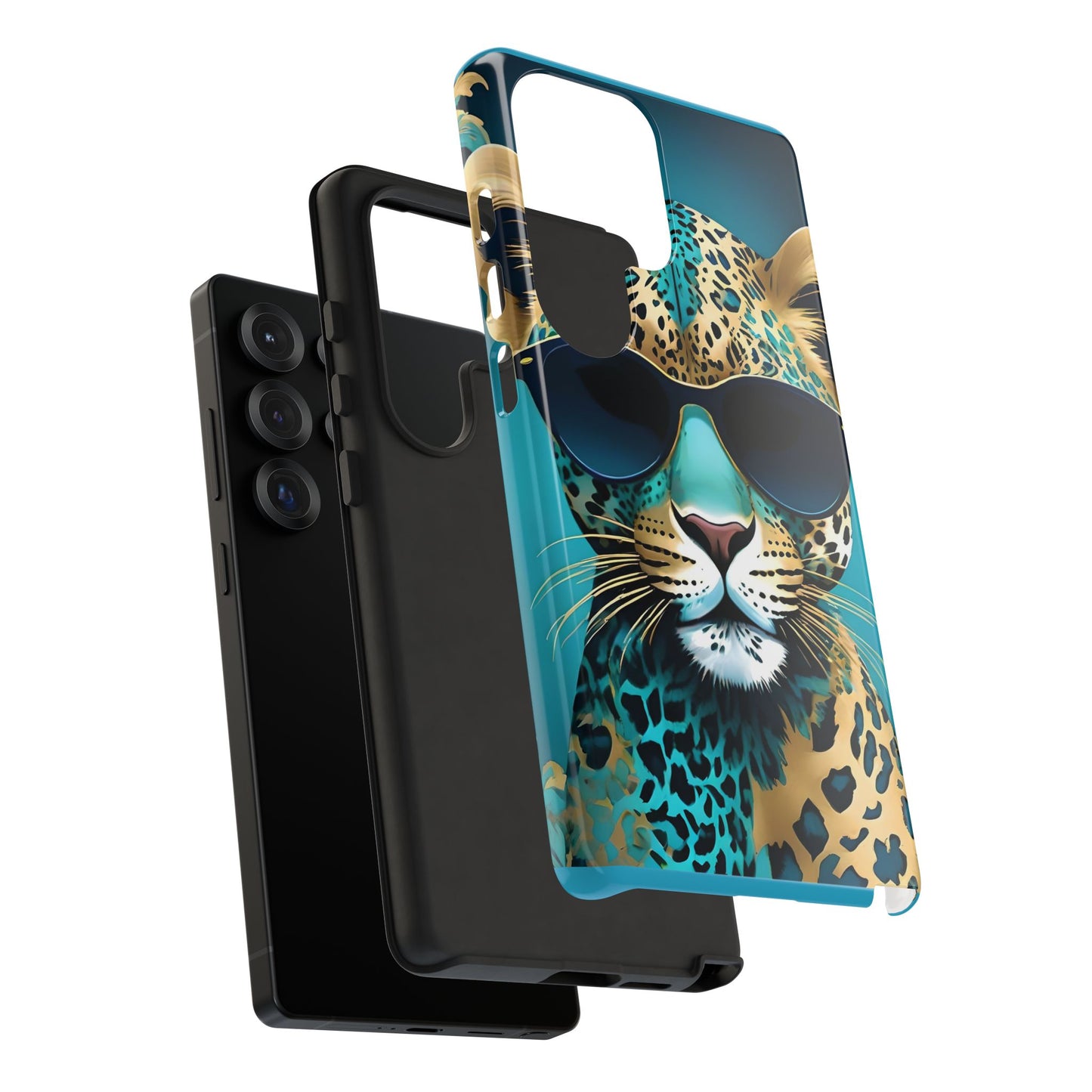 Phone Case - Aqua & Gold Leopard In Sunglasses Design
