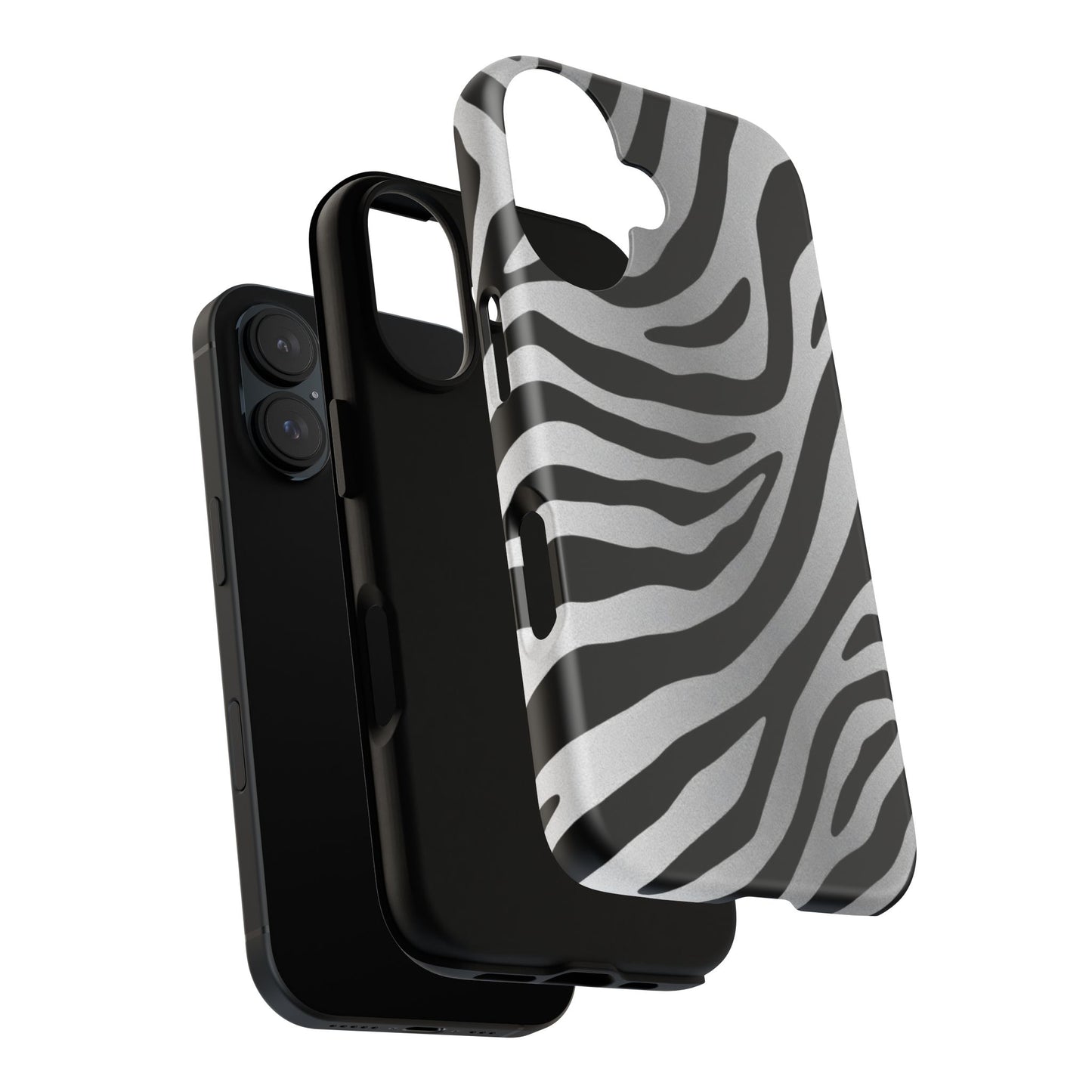 Zebra Print Tough Phone Case - Silver