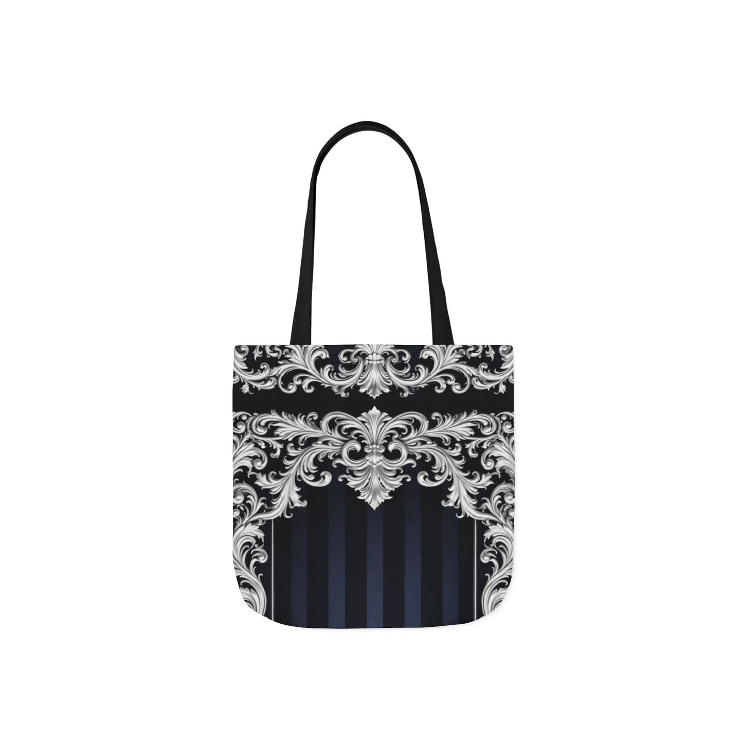Navy Stripes & Baroque Canvas Tote Bag