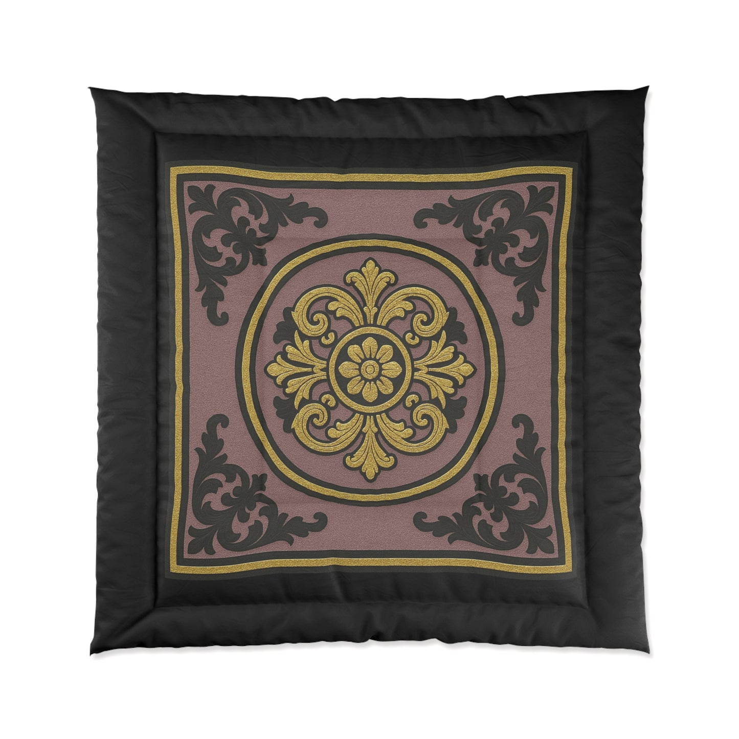 Elegant Gilded Mauve With Gold-Black Baroque Pattern Comforter, Cozy Bedding, Home Decor, Bedroom Makeover, Gift for Her