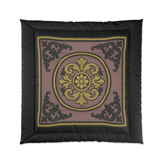 Elegant Gilded Mauve With Gold-Black Baroque Pattern Comforter, Cozy Bedding, Home Decor, Bedroom Makeover, Gift for Her
